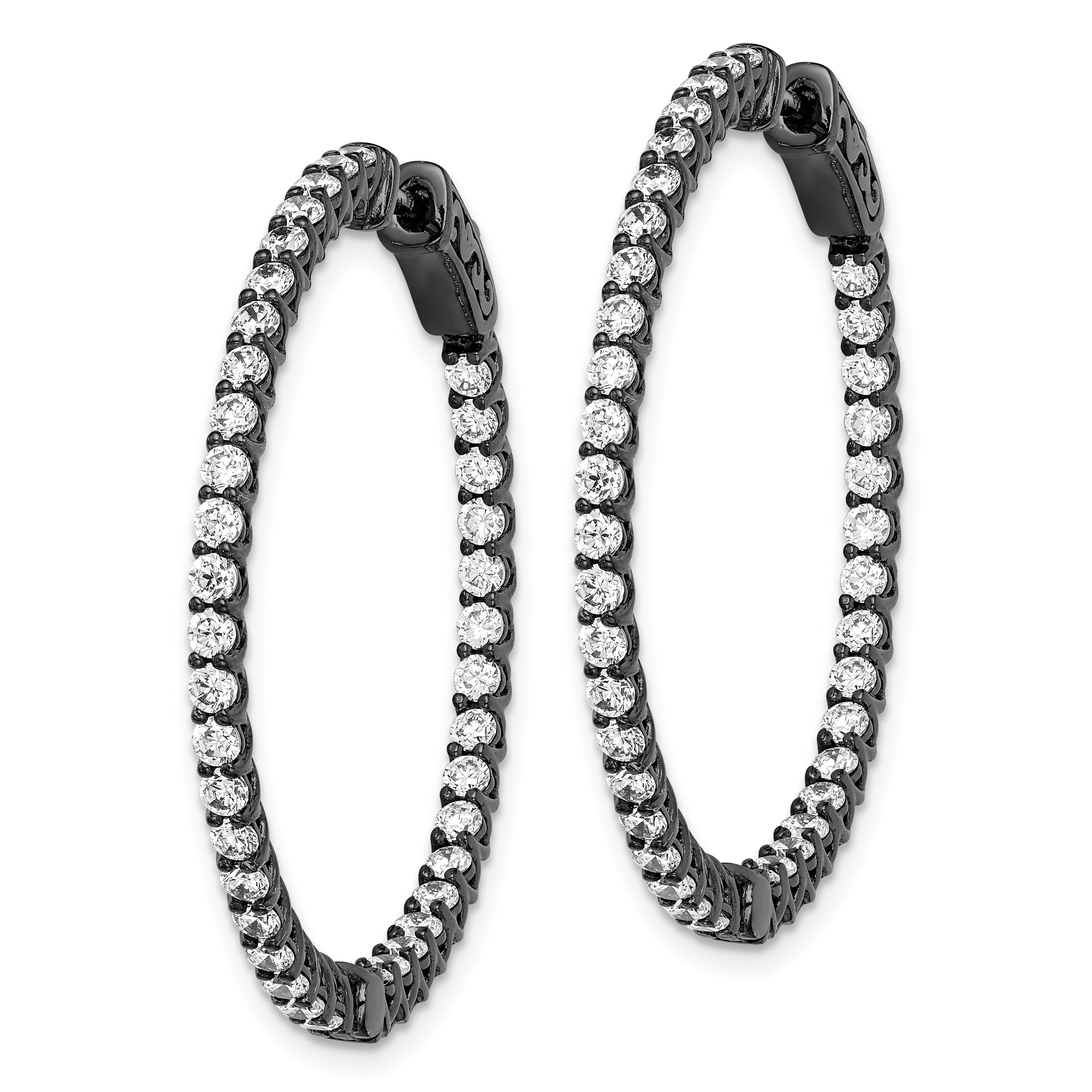 Sterling Shimmer Black Rhodium-plated 78 Stone 2mm CZ In and Out Round Hinged Hoop Earrings Secondary image