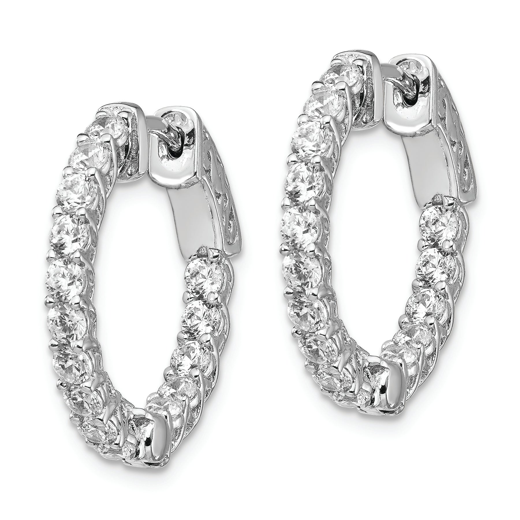 Sterling Shimmer Sterling Silver Rhodium-plated 30 Stone 2.3mm CZ In and Out Round Hinged Hoop Earrings Secondary image