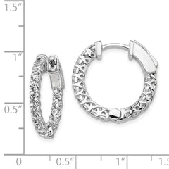 Sterling Shimmer Sterling Silver Rhodium-plated 30 Stone 2.3mm CZ In and Out Round Hinged Hoop Earrings