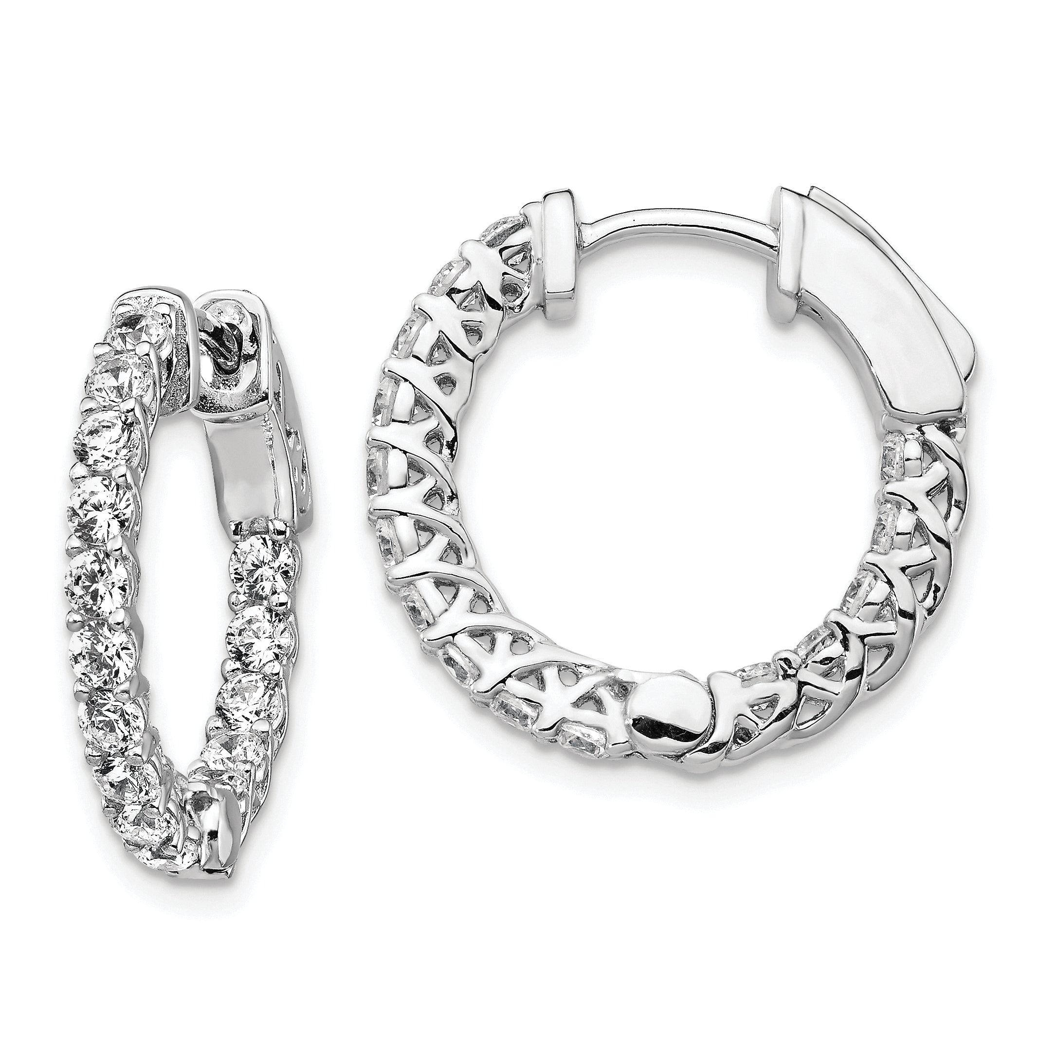 Sterling Shimmer Sterling Silver Rhodium-plated 30 Stone 2.3mm CZ In and Out Round Hinged Hoop Earrings Main image
