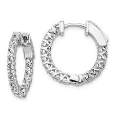 Sterling Shimmer Sterling Silver Rhodium-plated 30 Stone 2.3mm CZ In and Out Round Hinged Hoop Earrings