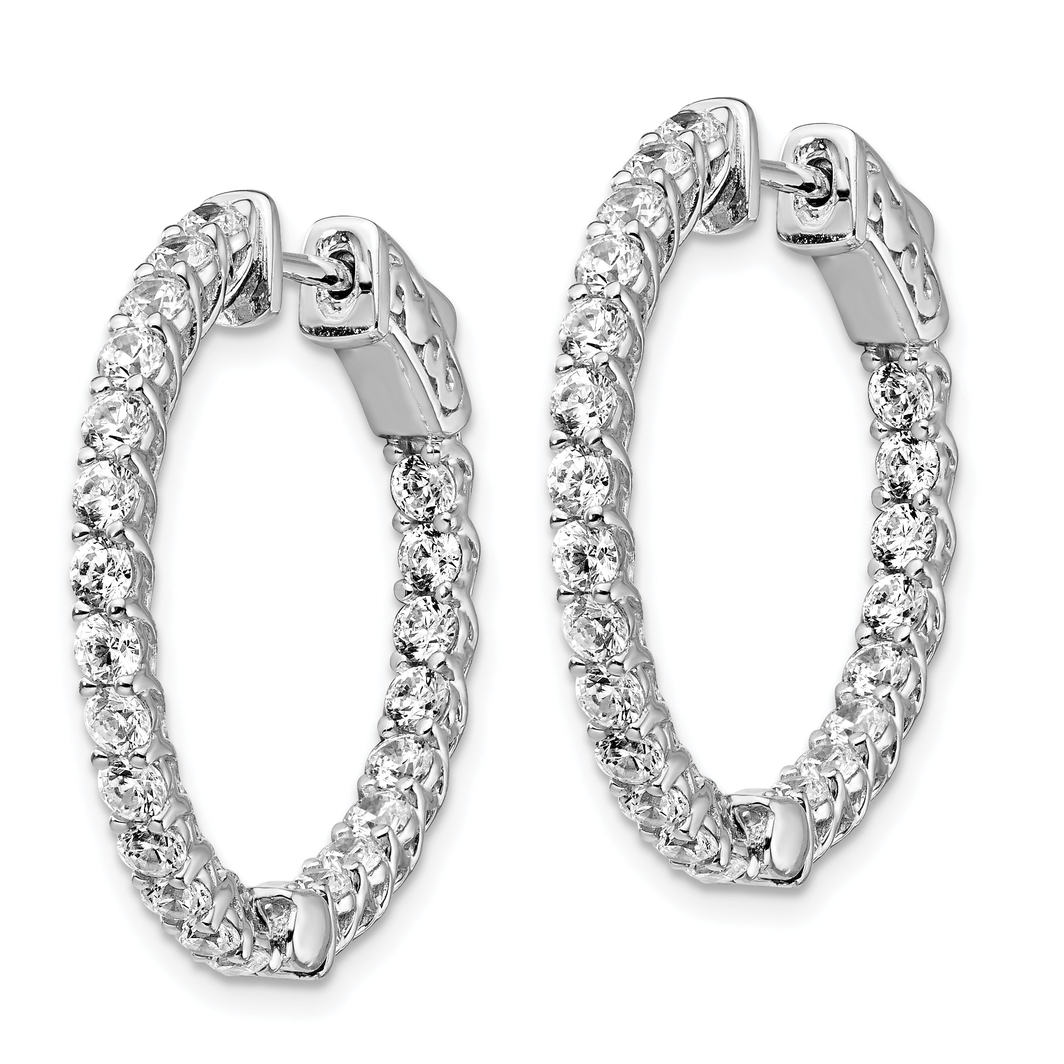 Sterling Shimmer Sterling Silver Rhodium-plated 44 Stone 2.5mm CZ In and Out Round Hinged Hoop Earrings Secondary image
