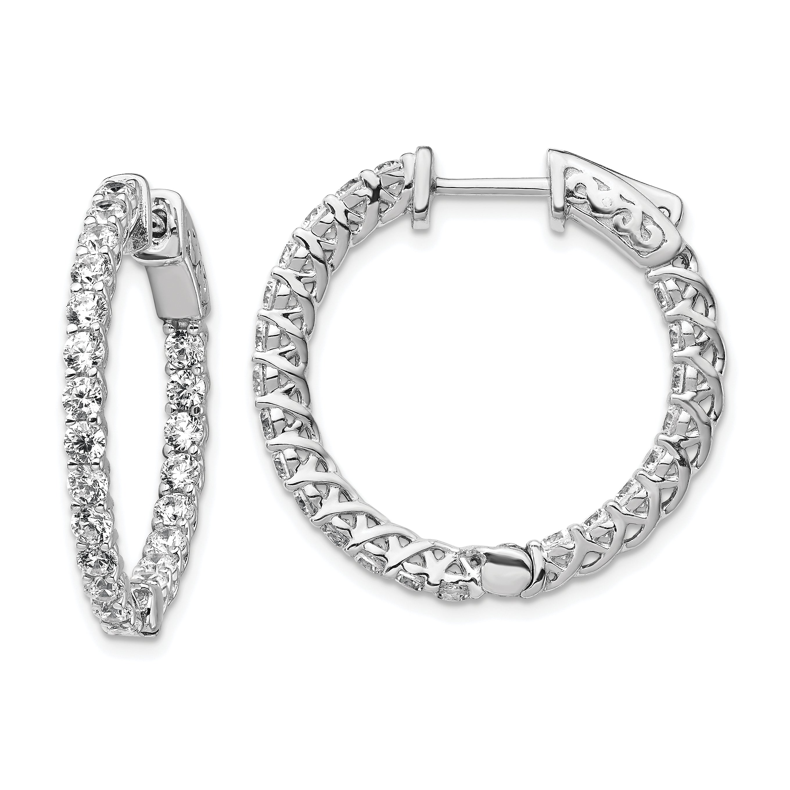 Sterling Shimmer Sterling Silver Rhodium-plated 44 Stone 2.5mm CZ In and Out Round Hinged Hoop Earrings Main image