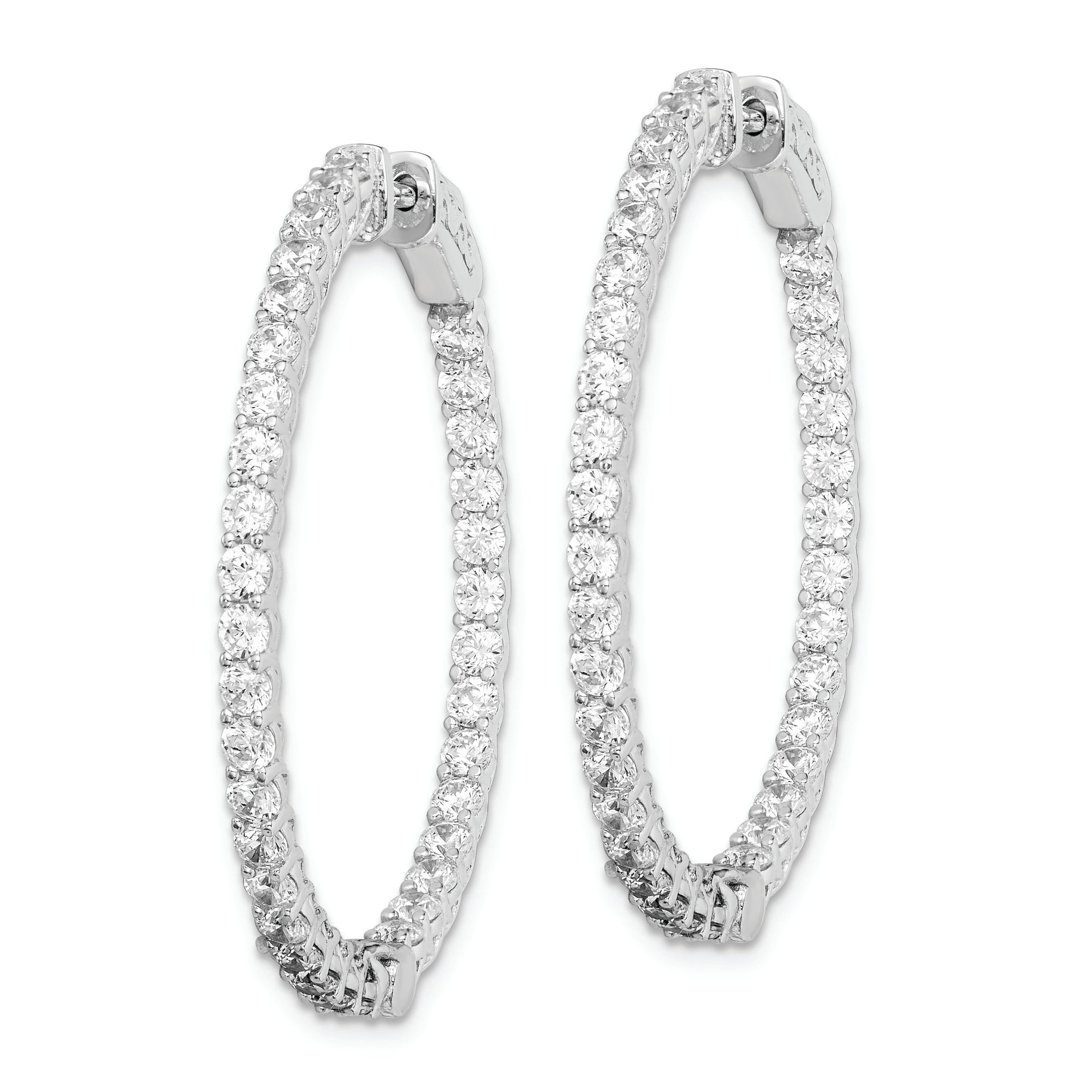 Sterling Shimmer Sterling Silver Rhodium-plated 70 Stone 2.3mm CZ In and Out Round Hinged Hoop Earrings