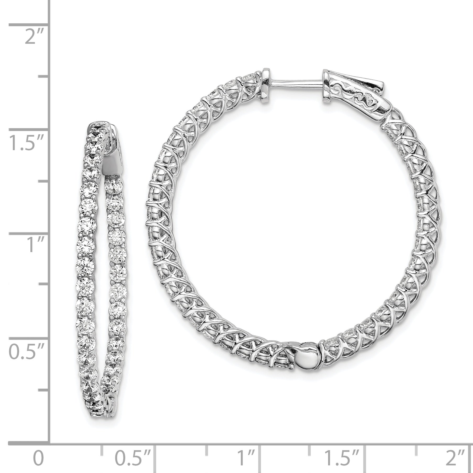 Sterling Shimmer Sterling Silver Rhodium-plated 70 Stone 2.3mm CZ In and Out Round Hinged Hoop Earrings