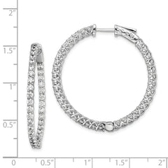 Sterling Shimmer Sterling Silver Rhodium-plated 70 Stone 2.3mm CZ In and Out Round Hinged Hoop Earrings