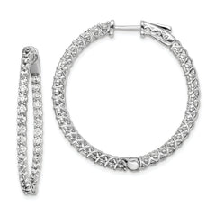 Sterling Shimmer Sterling Silver Rhodium-plated 70 Stone 2.3mm CZ In and Out Round Hinged Hoop Earrings