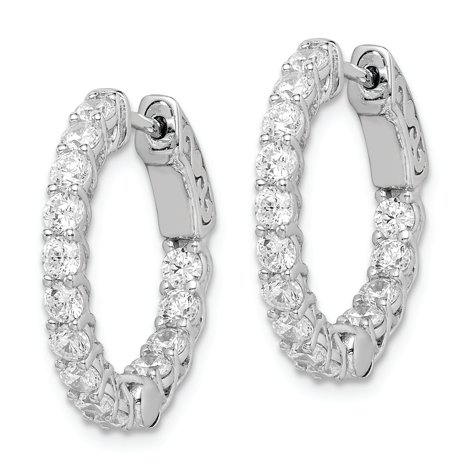 Sterling Shimmer Sterling Silver Rhodium-plated 26 Stone 2.5mm CZ In and Out Round Hinged Hoop Earrings Secondary image