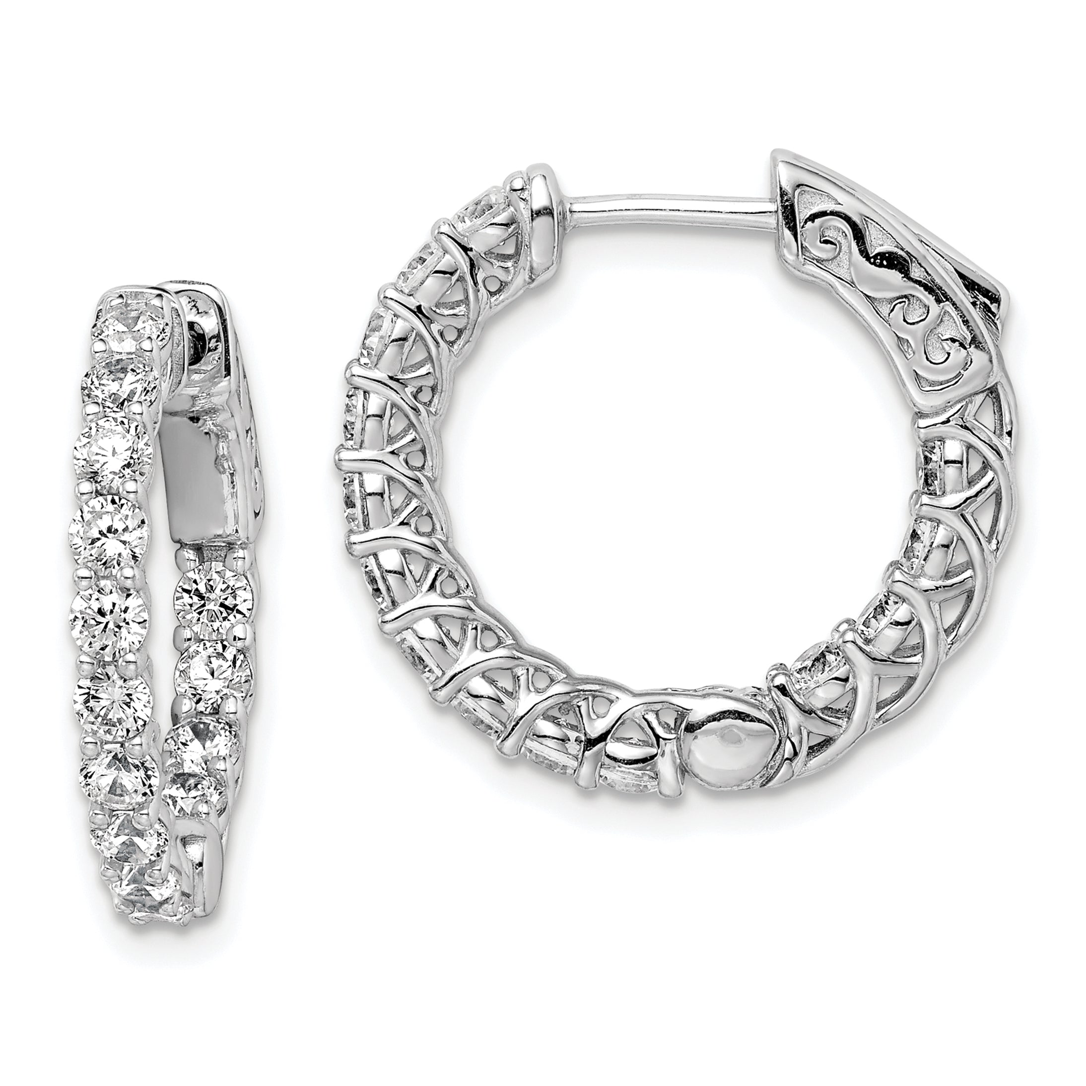 Sterling Shimmer Sterling Silver Rhodium-plated 26 Stone 2.5mm CZ In and Out Round Hinged Hoop Earrings Main image