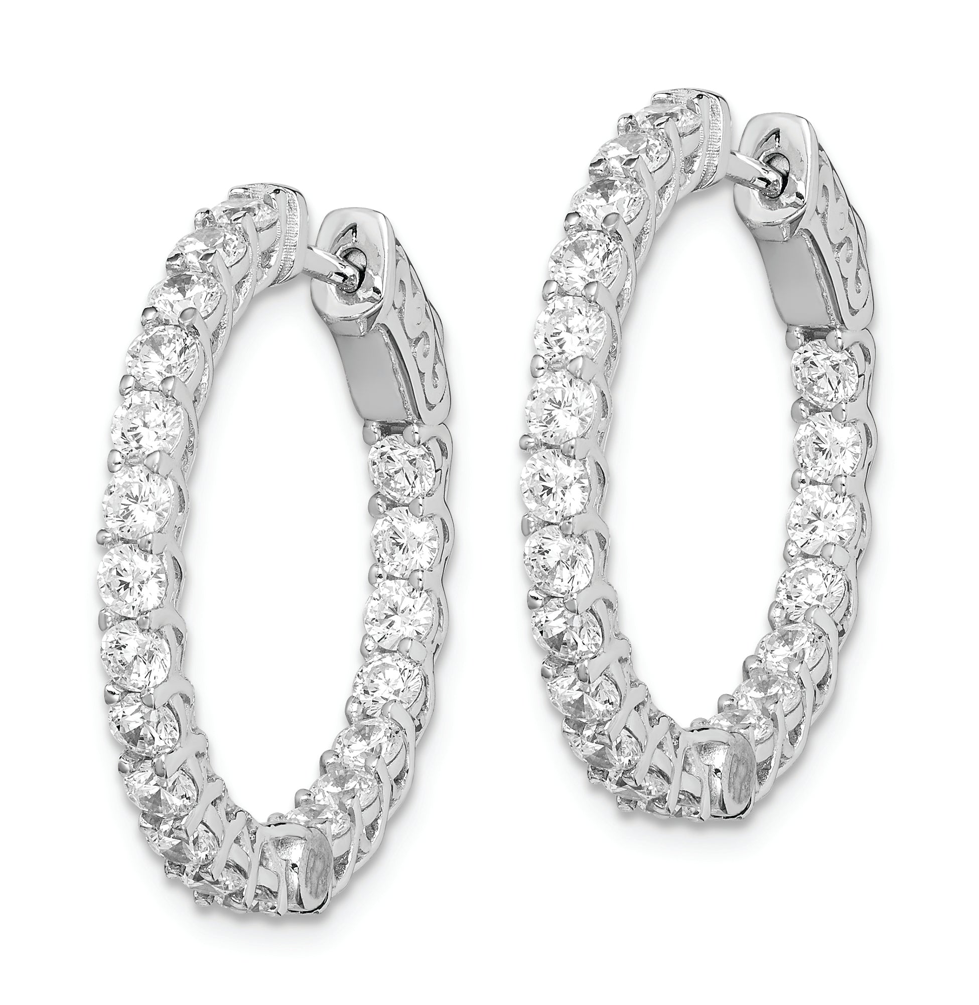 Sterling Shimmer Sterling Silver Rhodium-plated 40 Stone 2.5mm CZ In and Out Round Hinged Hoop Earrings Secondary image