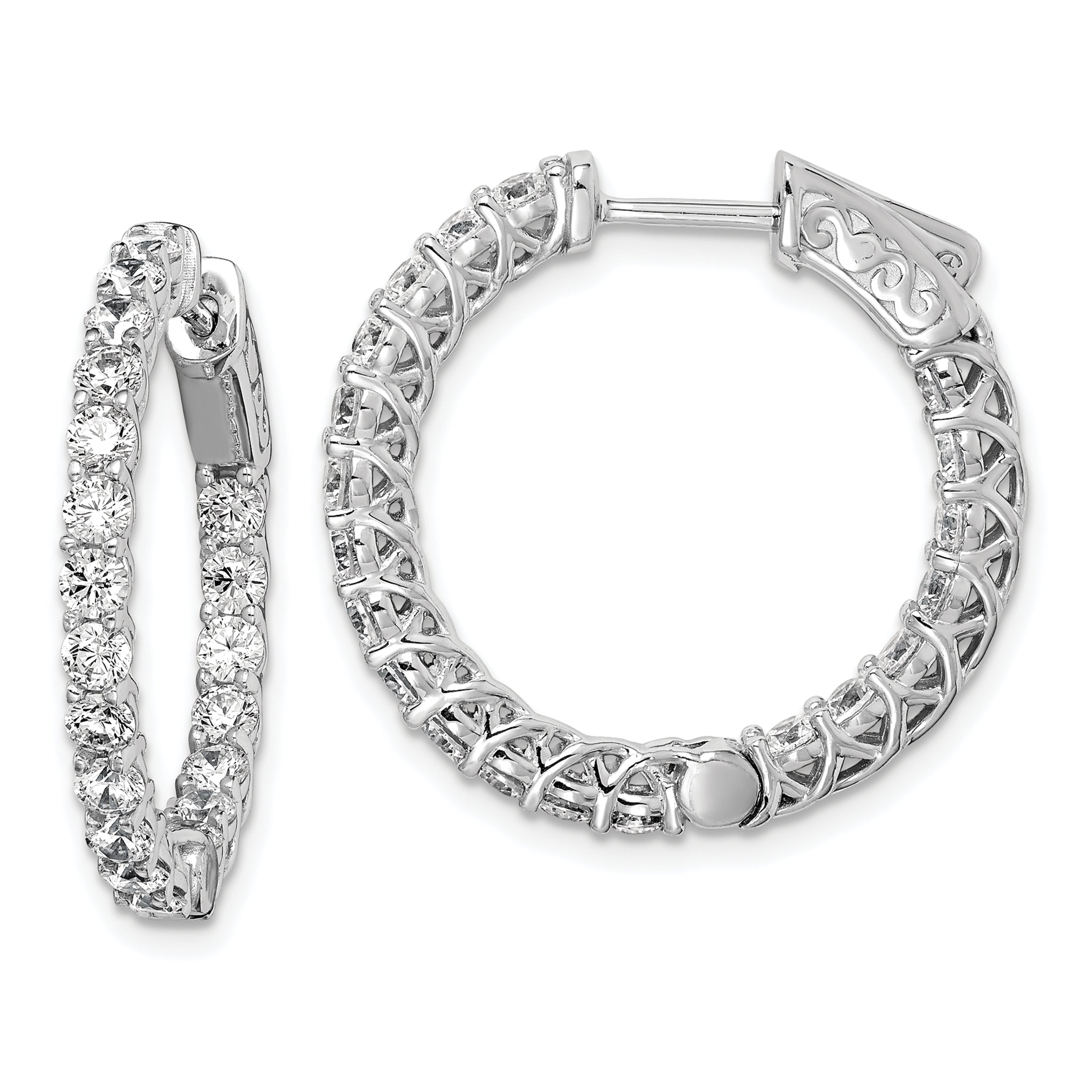 Sterling Shimmer Sterling Silver Rhodium-plated 40 Stone 2.5mm CZ In and Out Round Hinged Hoop Earrings Main image
