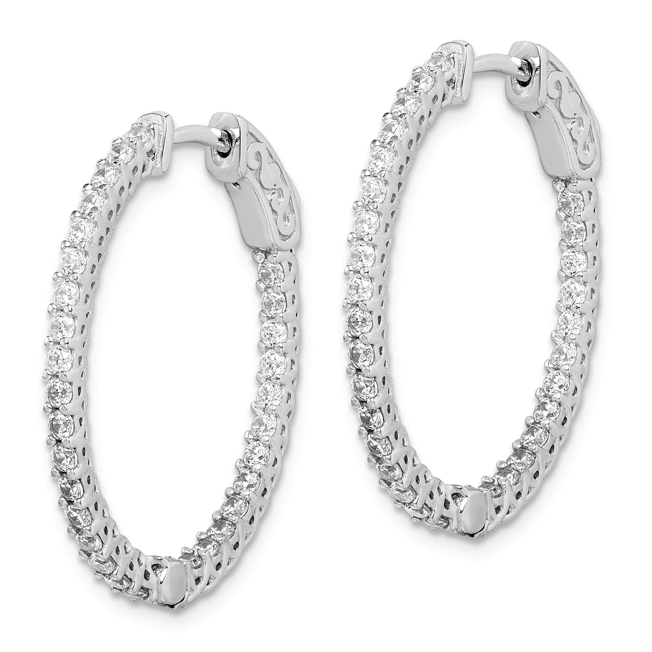 Sterling Shimmer Sterling Silver Rhodium-plated 60 Stone 1.7mm CZ In and Out Oval Hinged Hoop Earrings Secondary image