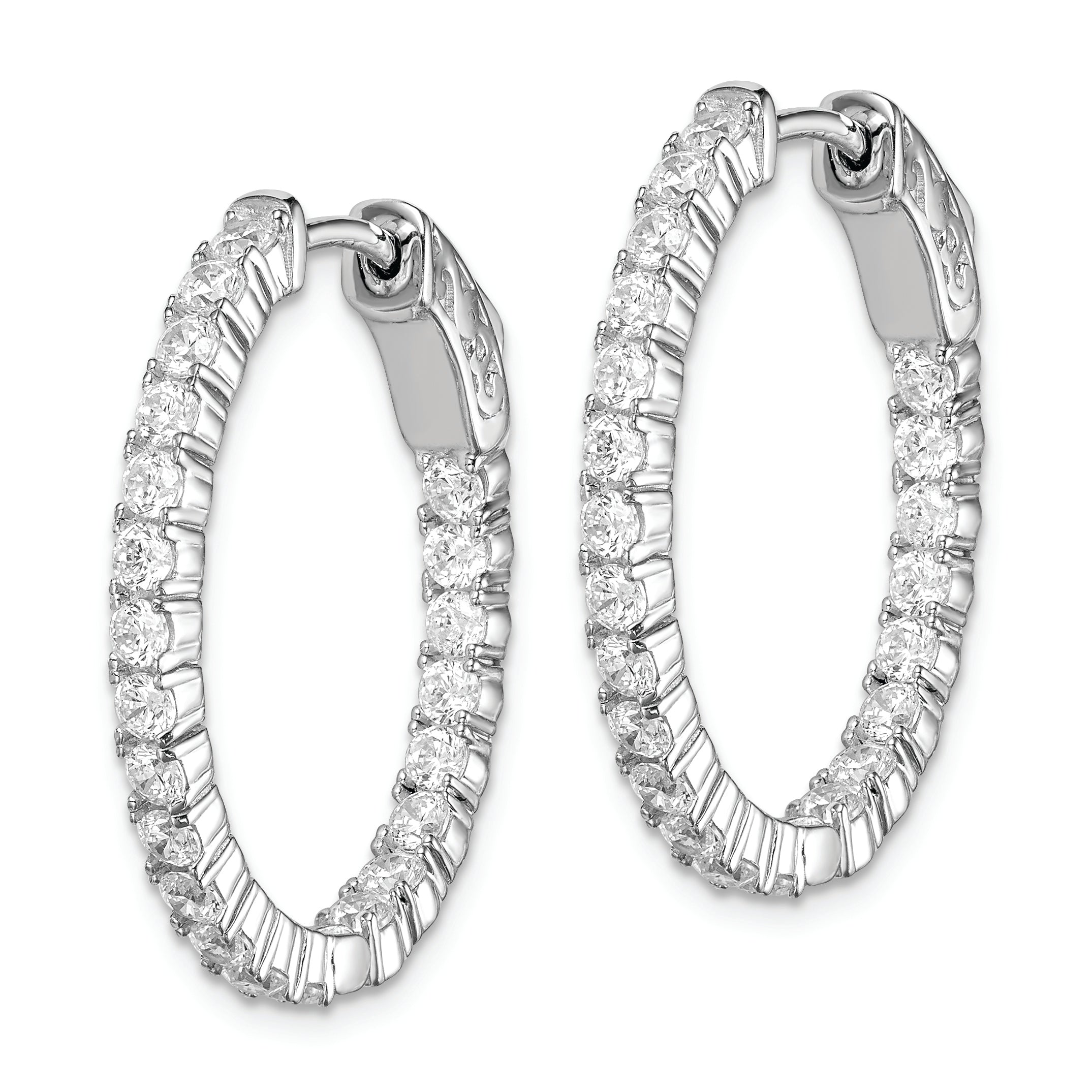 Sterling Shimmer Sterling Silver Rhodium-plated 44 Stone 2.3mm CZ In and Out Oval Hinged Hoop Earrings Secondary image