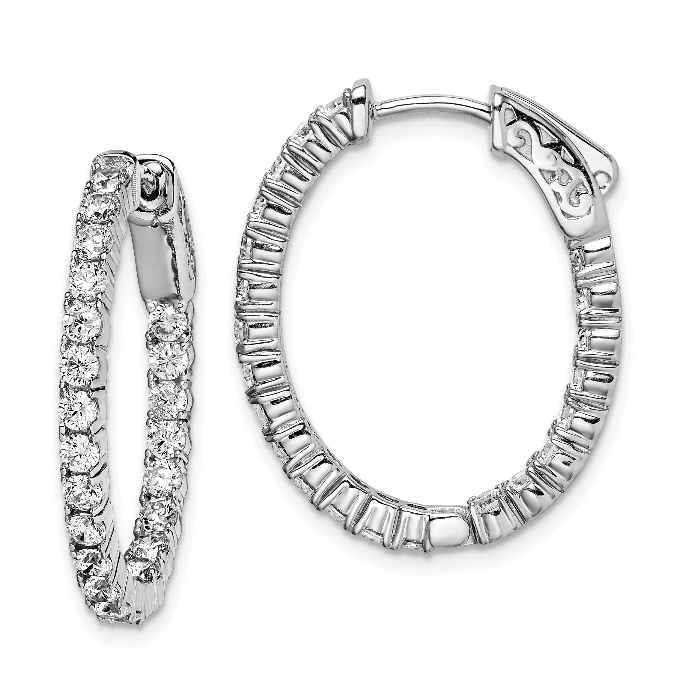 Sterling Shimmer Sterling Silver Rhodium-plated 44 Stone 2.3mm CZ In and Out Oval Hinged Hoop Earrings Main image