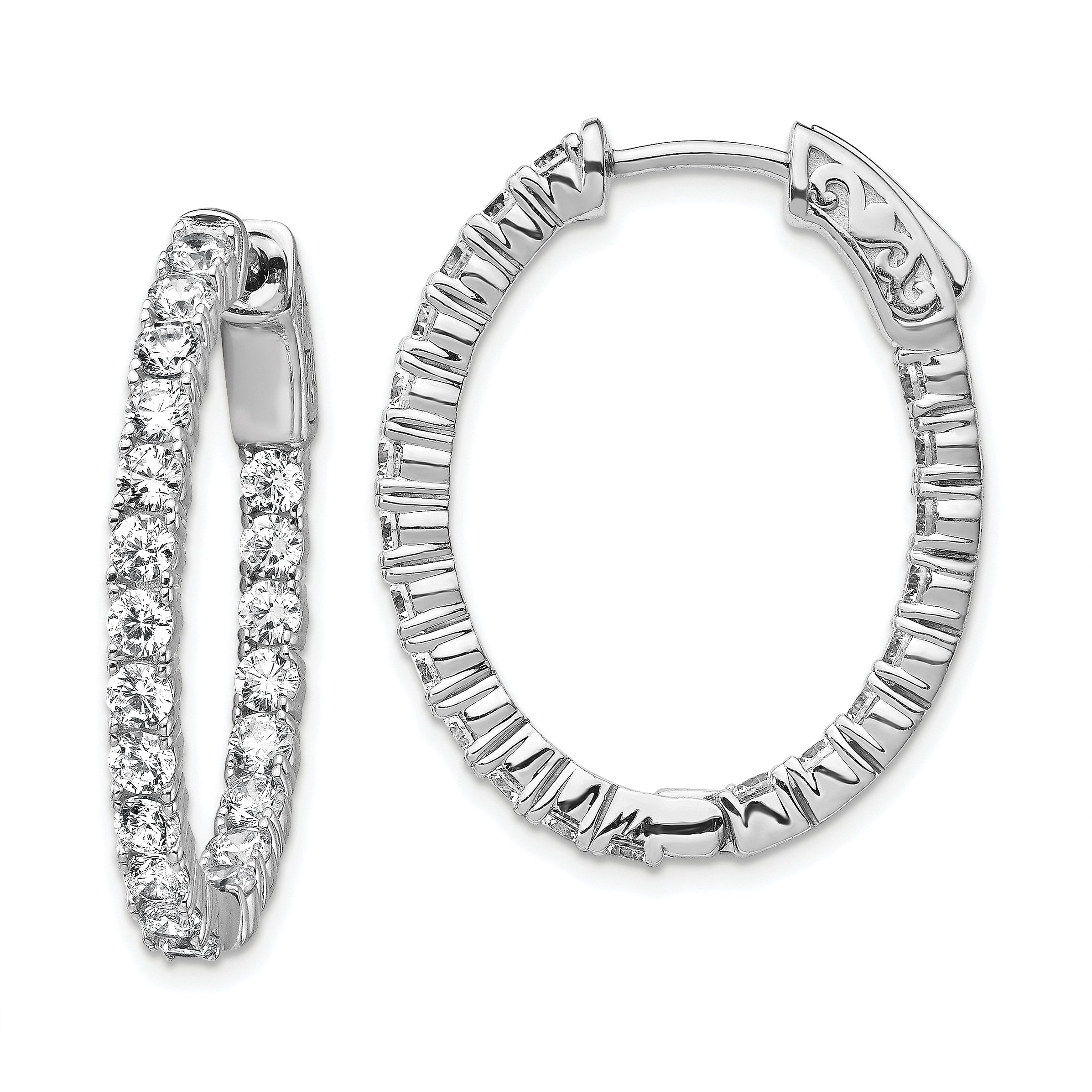 Sterling Shimmer Sterling Silver Rhodium-plated 42 Stone 2.5mm CZ In and Out Oval Hinged Hoop Earrings Main image