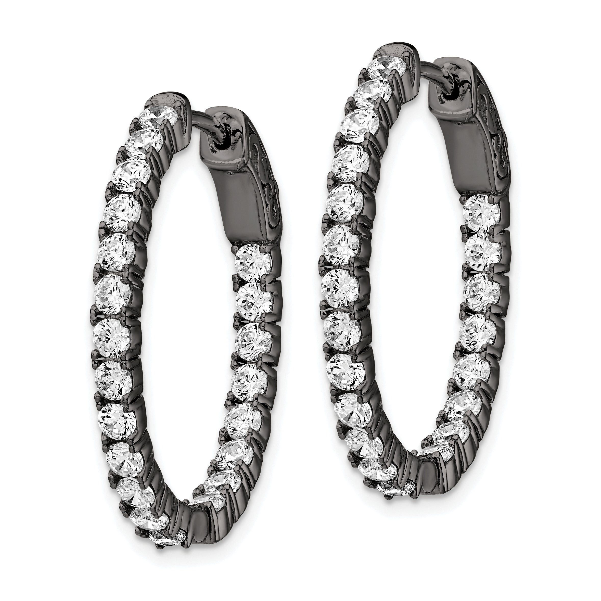 Sterling Shimmer Black Rhodium-plated 42 Stone 2.5mm CZ In and Out Oval Hinged Hoop Earrings Secondary image