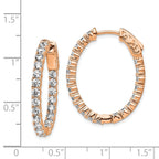 Sterling Shimmer Sterling Silver Rose-tone Flash Rose Gold-plated 42 Stone 2.5mm CZ In and Out Oval Hinged Hoop Earrings