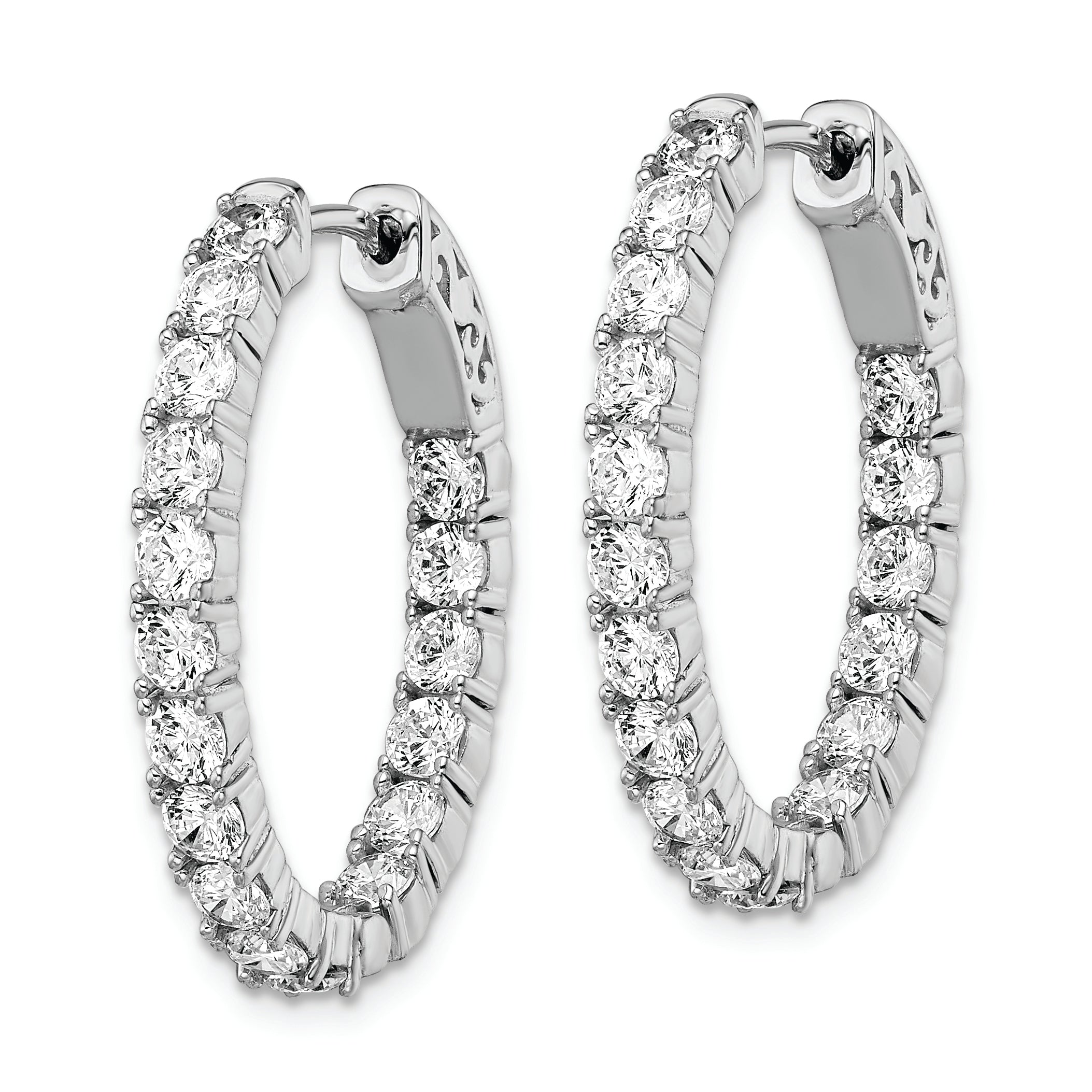 Sterling Shimmer Sterling Silver Rhodium-plated 34 Stone 3.0mm CZ In and Out Oval Hinged Hoop Earrings Secondary image