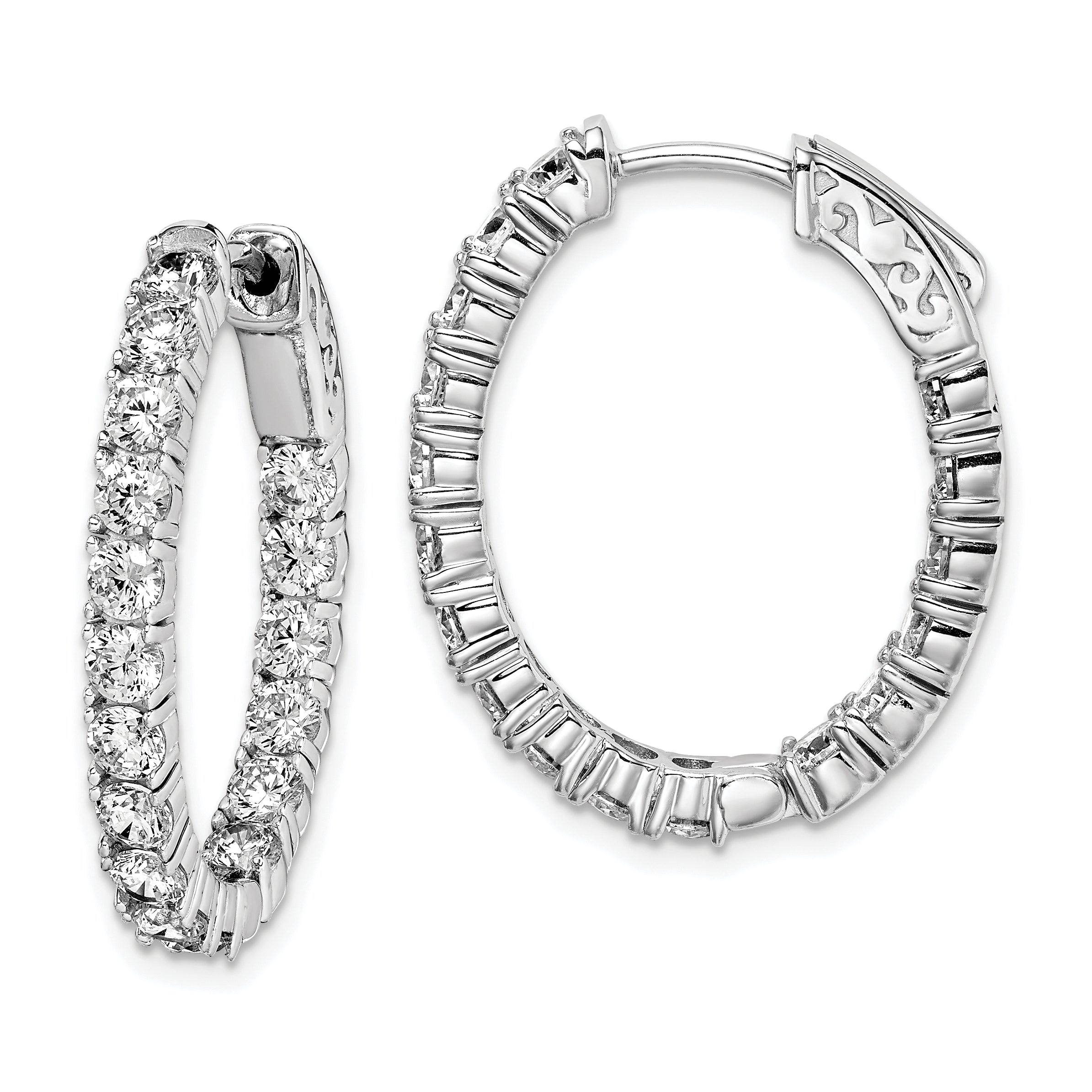 Sterling Shimmer Sterling Silver Rhodium-plated 34 Stone 3.0mm CZ In and Out Oval Hinged Hoop Earrings Main image