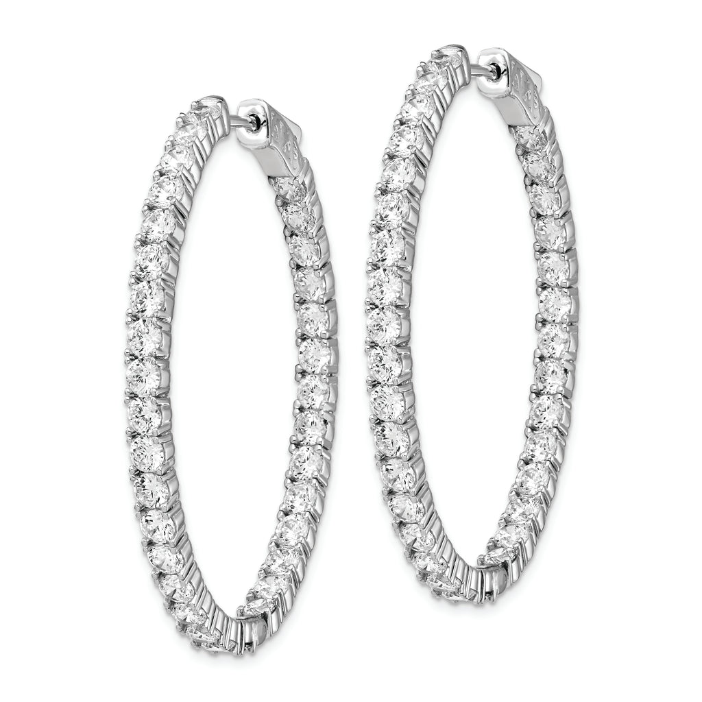 Sterling Shimmer Sterling Silver Rhodium-plated 66 Stone 3.0mm CZ In and Out Oval Hinged Hoop Earrings