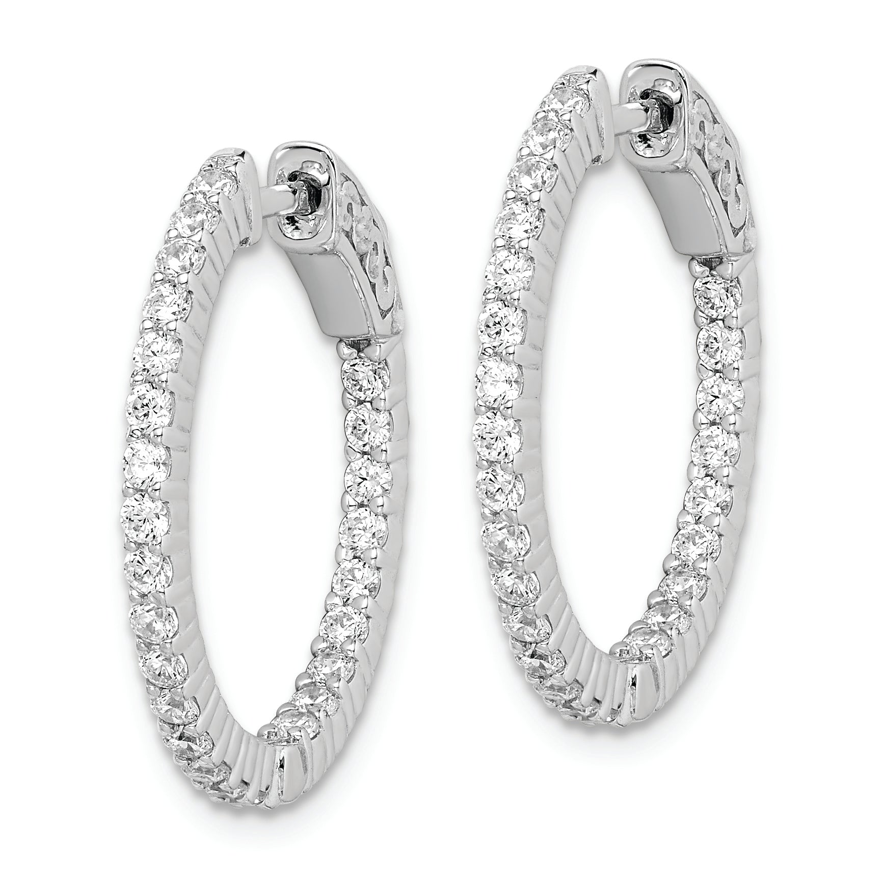 Sterling Shimmer Sterling Silver Rhodium-plated 50 Stone 1.7mm CZ In and Out Round Hinged Hoop Earrings Secondary image