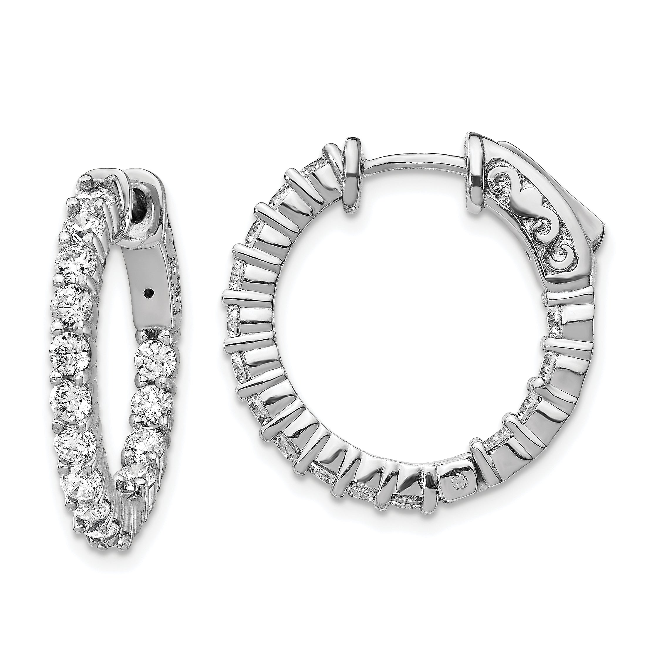 Sterling Shimmer Sterling Silver Rhodium-plated 30 Stone 2.3mm CZ In and Out Round Hinged Hoop Earrings