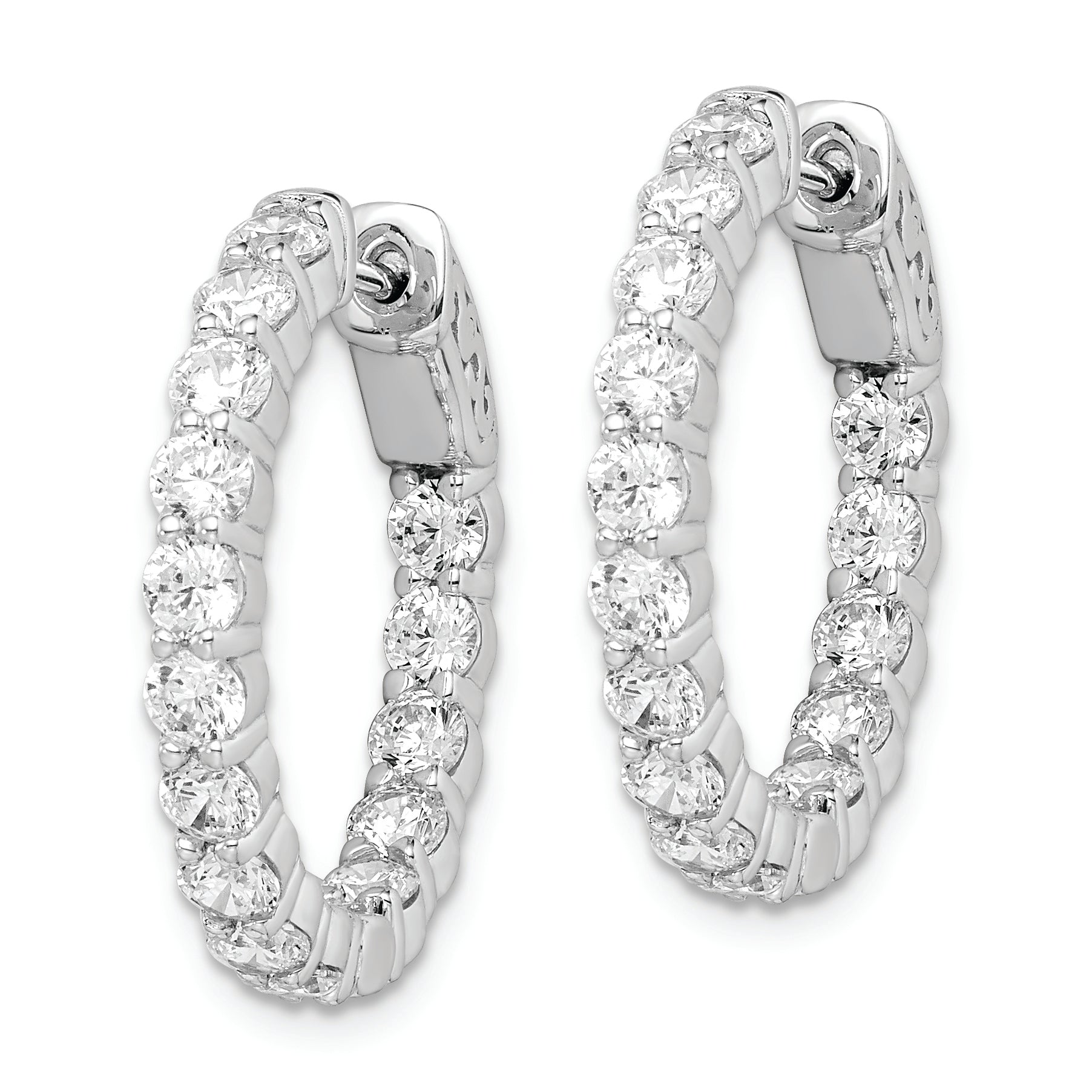 Sterling Shimmer Sterling Silver Rhodium-plated 30 Stone 3mm CZ In and Out Round Hinged Hoop Earrings Secondary image