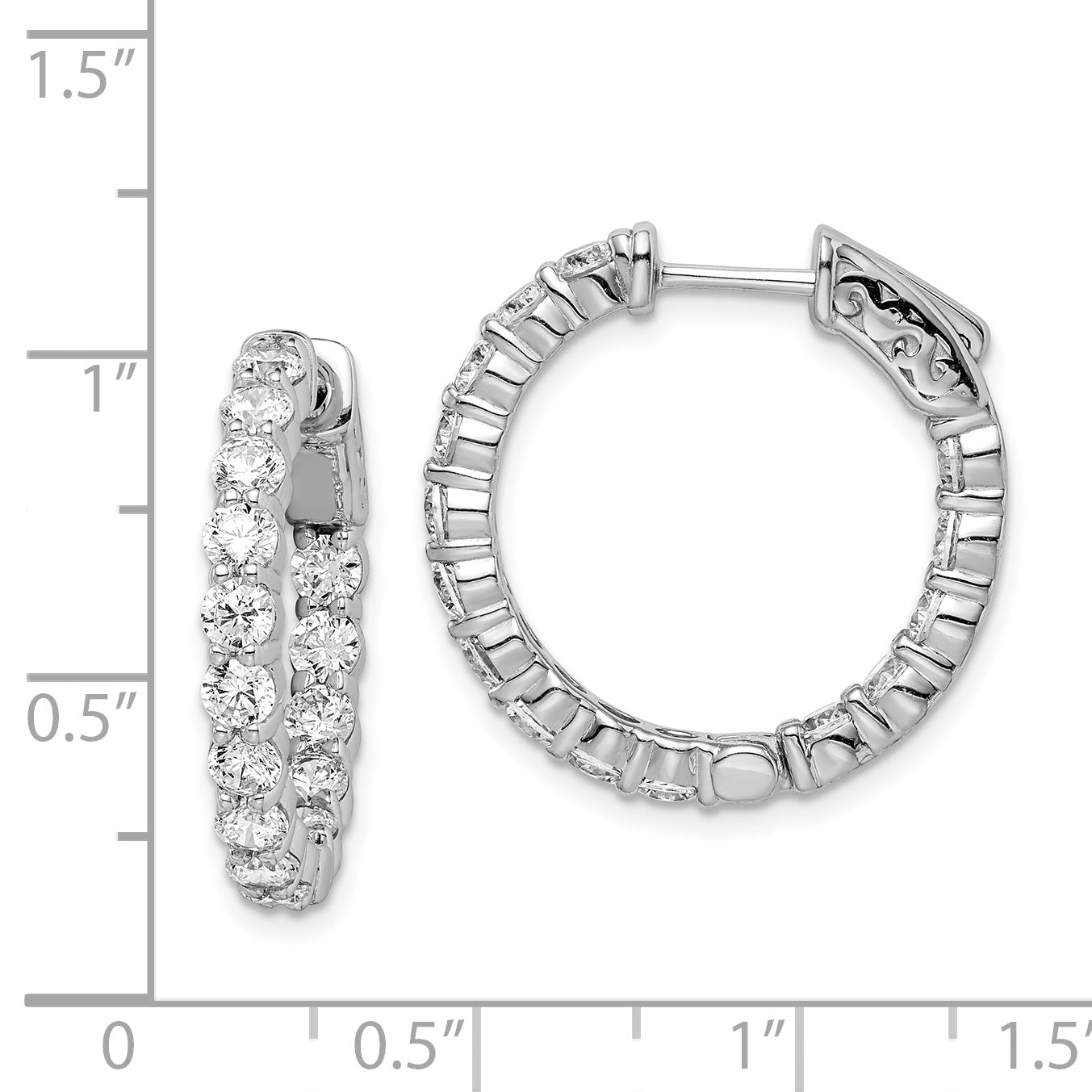 Sterling Shimmer Sterling Silver Rhodium-plated 30 Stone 3mm CZ In and Out Round Hinged Hoop Earrings