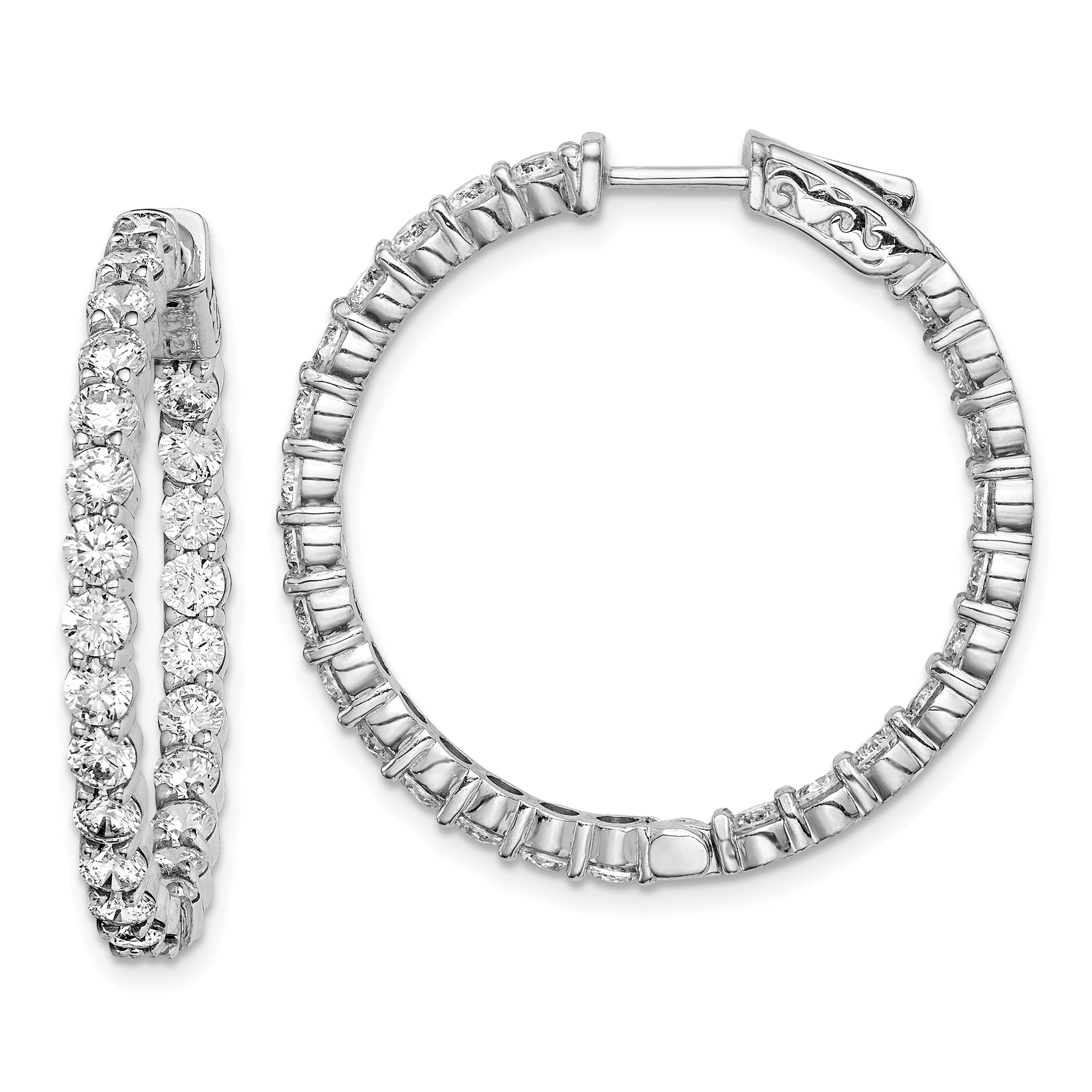 Sterling Shimmer Sterling Silver Rhodium-plated 50 Stone 3mm CZ In and Out Round Hinged Hoop Earrings Main image