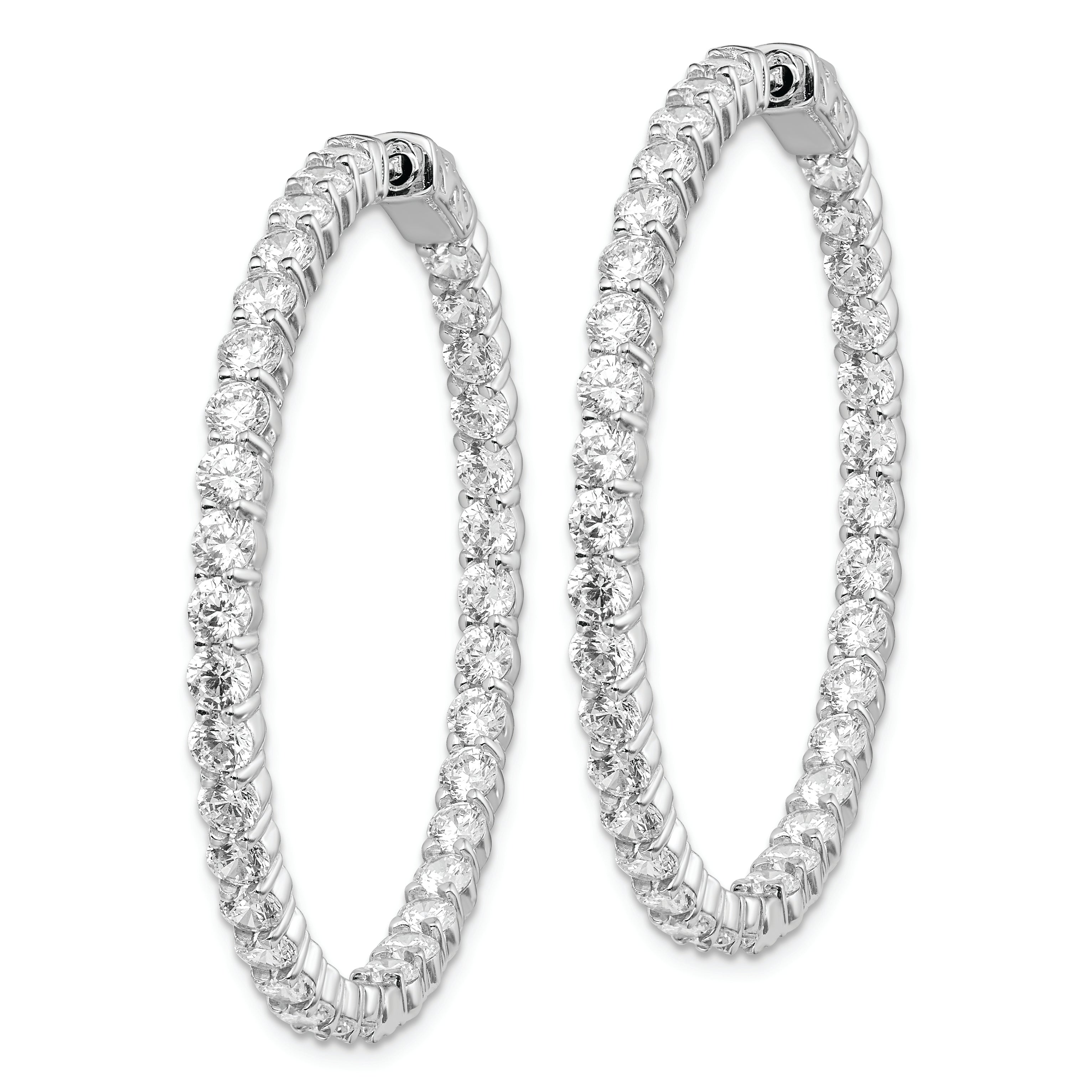 Sterling Shimmer Sterling Silver Rhodium-plated 70 Stone 3mm CZ In and Out Round Hinged Hoop Earrings