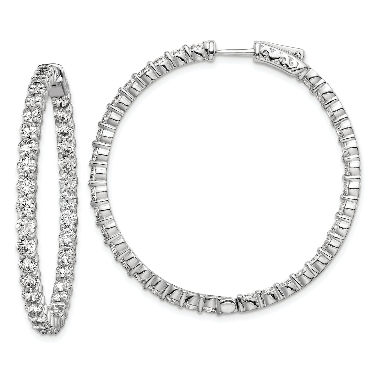 Sterling Shimmer Sterling Silver Rhodium-plated 70 Stone 3mm CZ In and Out Round Hinged Hoop Earrings