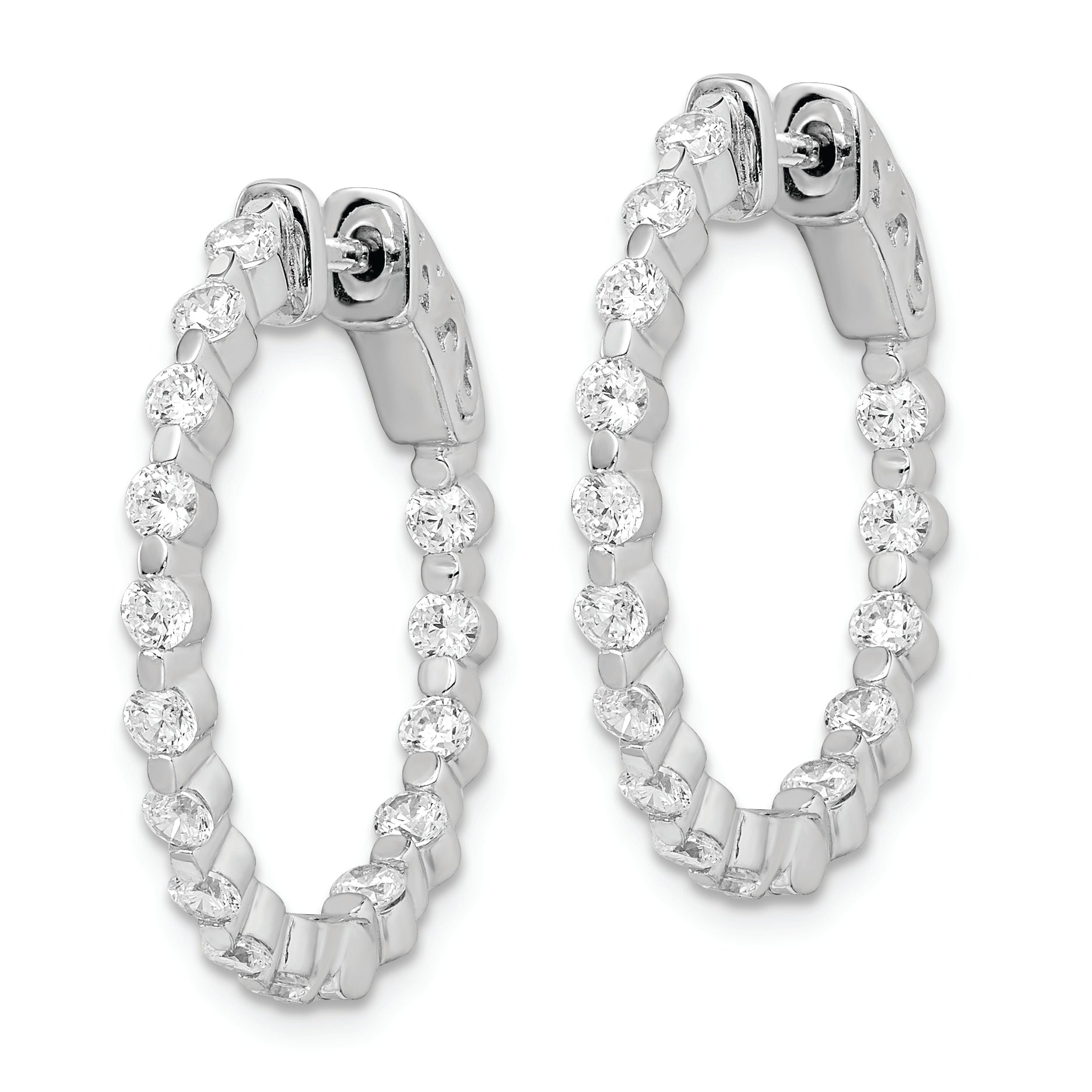 Sterling Shimmer Sterling Silver Rhodium-plated 30 Stone 2.3mm CZ In and Out Round Hinged Hoop Earrings Secondary image