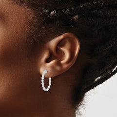 Sterling Shimmer Sterling Silver Rhodium-plated 30 Stone 2.3mm CZ In and Out Round Hinged Hoop Earrings