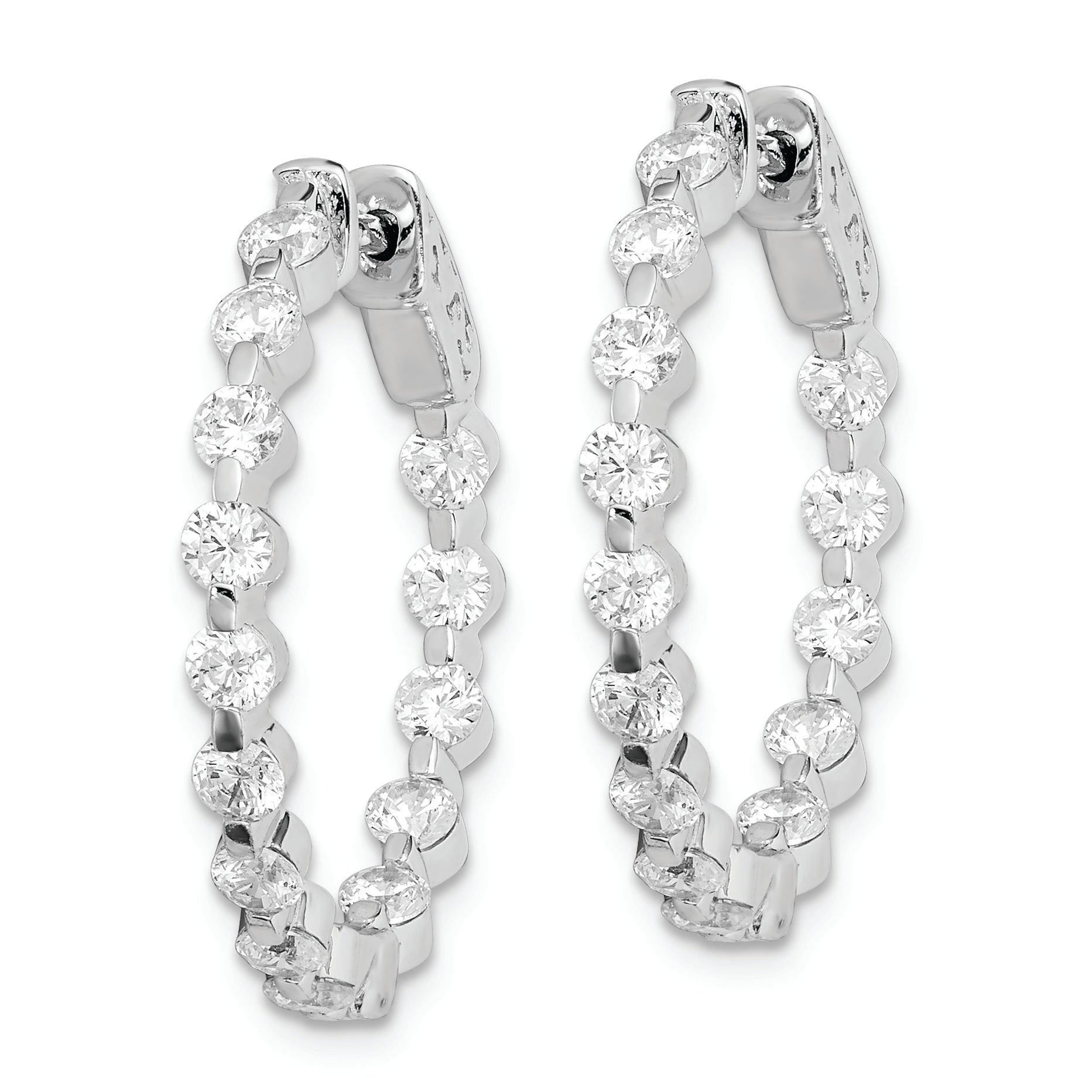Sterling Shimmer Sterling Silver Rhodium-plated 28 Stone 2.7mm CZ In and Out Round Hinged Hoop Earrings Secondary image