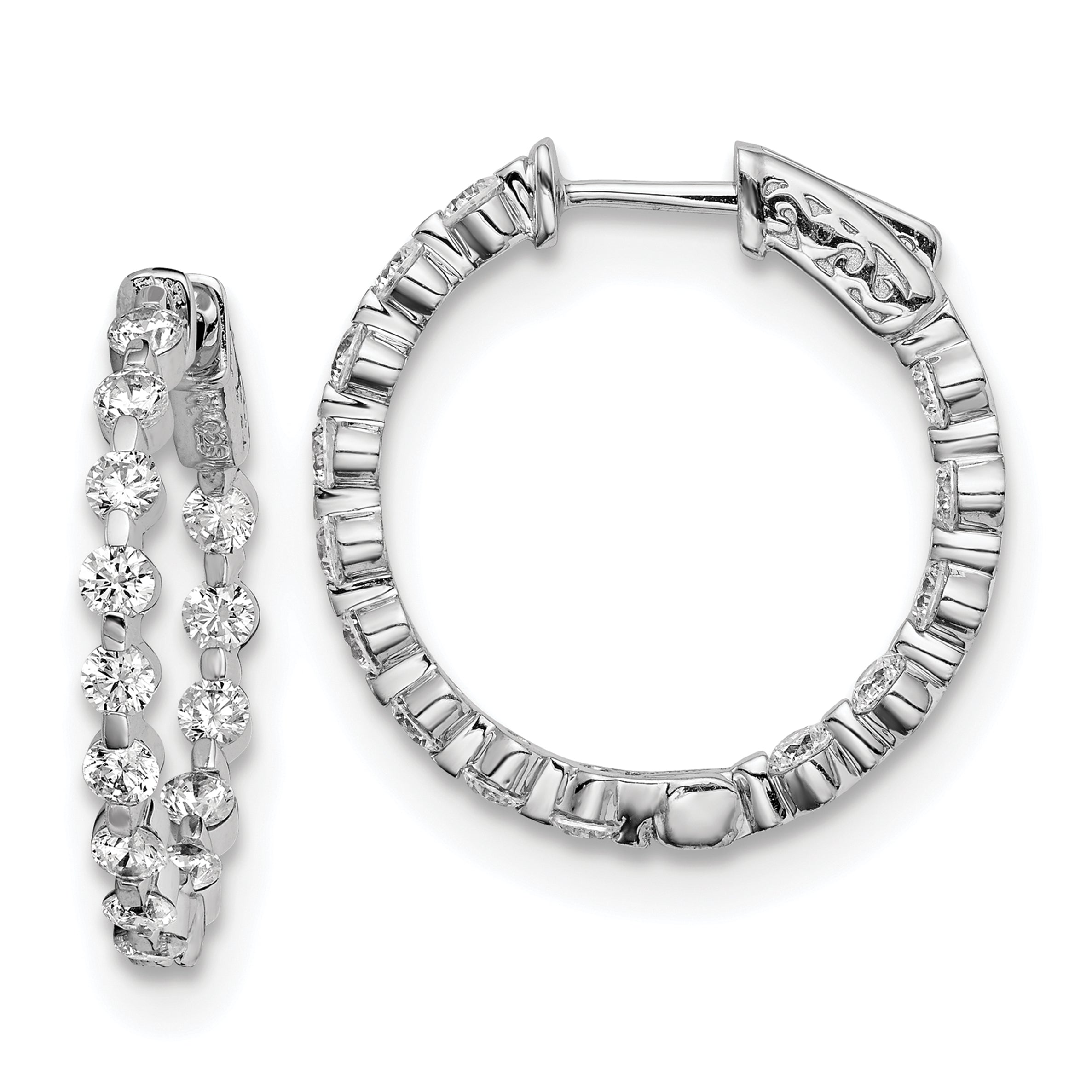 Sterling Shimmer Sterling Silver Rhodium-plated 28 Stone 2.7mm CZ In and Out Round Hinged Hoop Earrings Main image