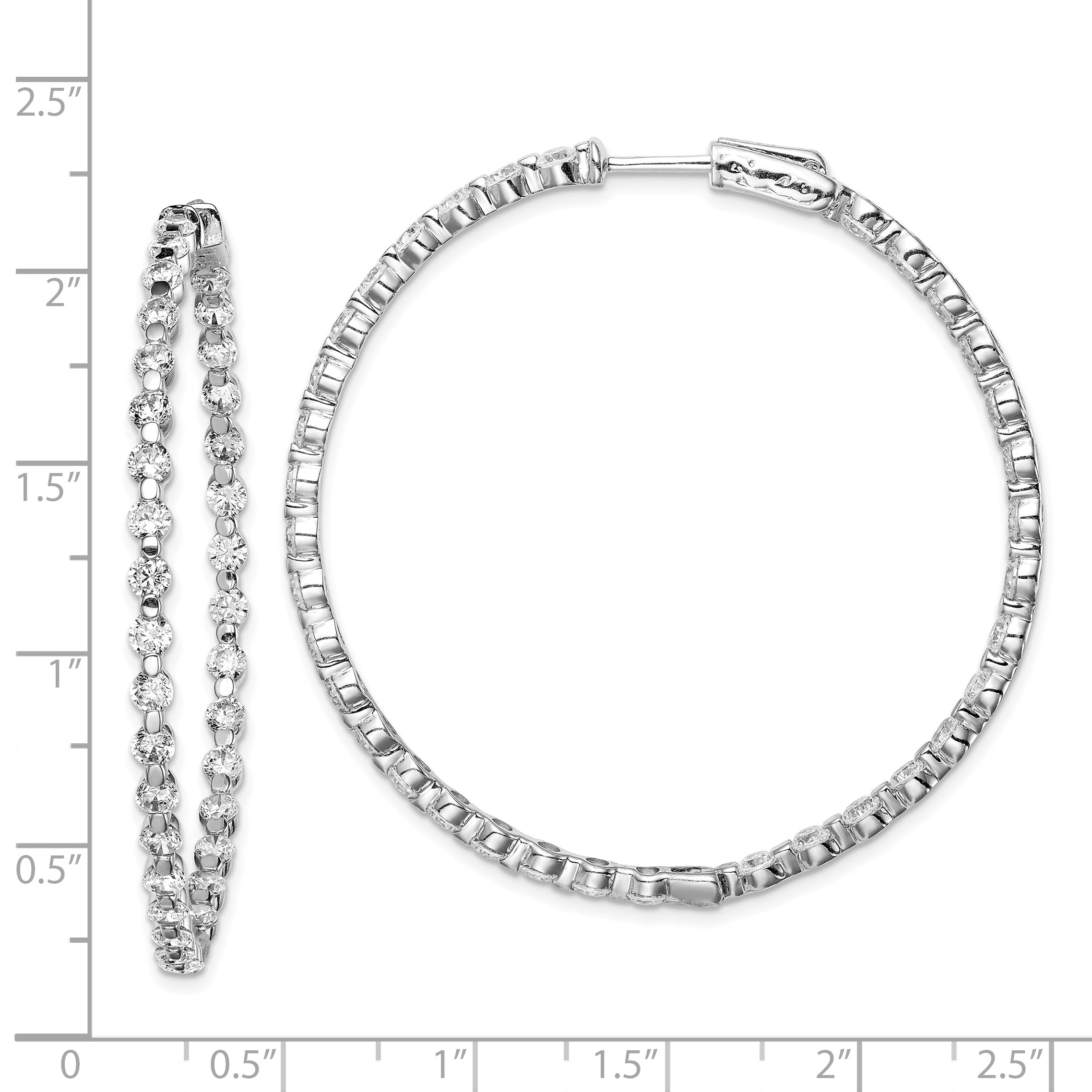 Sterling Shimmer Sterling Silver Rhodium-plated 78 Stone 2.75mm CZ In and Out Round Hinged Hoop Earrings