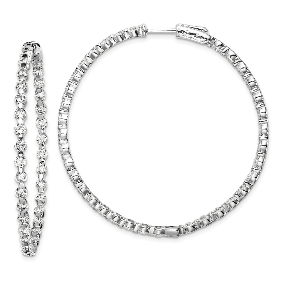 Sterling Shimmer Sterling Silver Rhodium-plated 78 Stone 2.75mm CZ In and Out Round Hinged Hoop Earrings