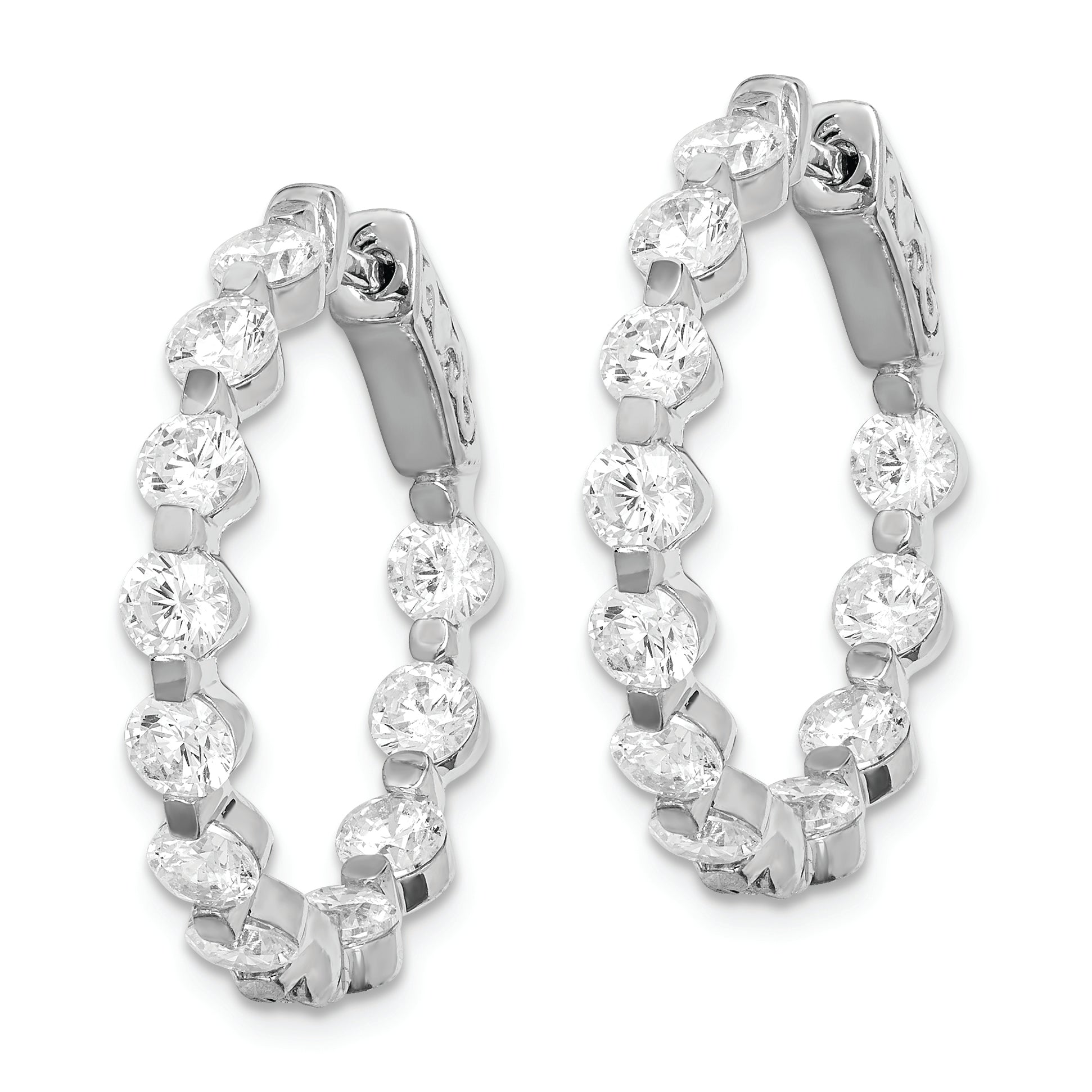 Sterling Shimmer Sterling Silver Rhodium-plated 22 Stone 3.5mm CZ In and Out Round Hinged Hoop Earrings Secondary image