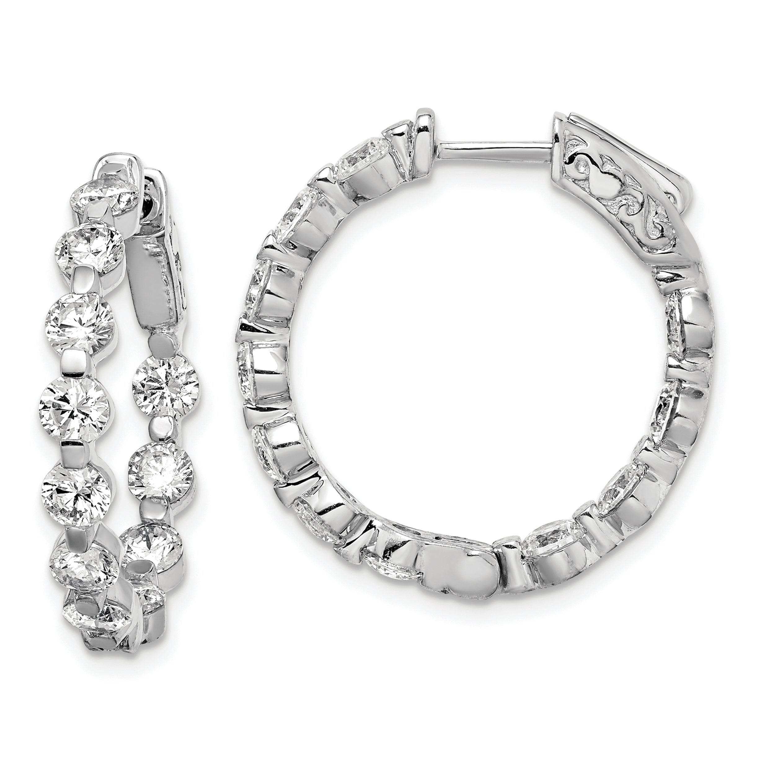 Sterling Shimmer Sterling Silver Rhodium-plated 22 Stone 3.5mm CZ In and Out Round Hinged Hoop Earrings Main image