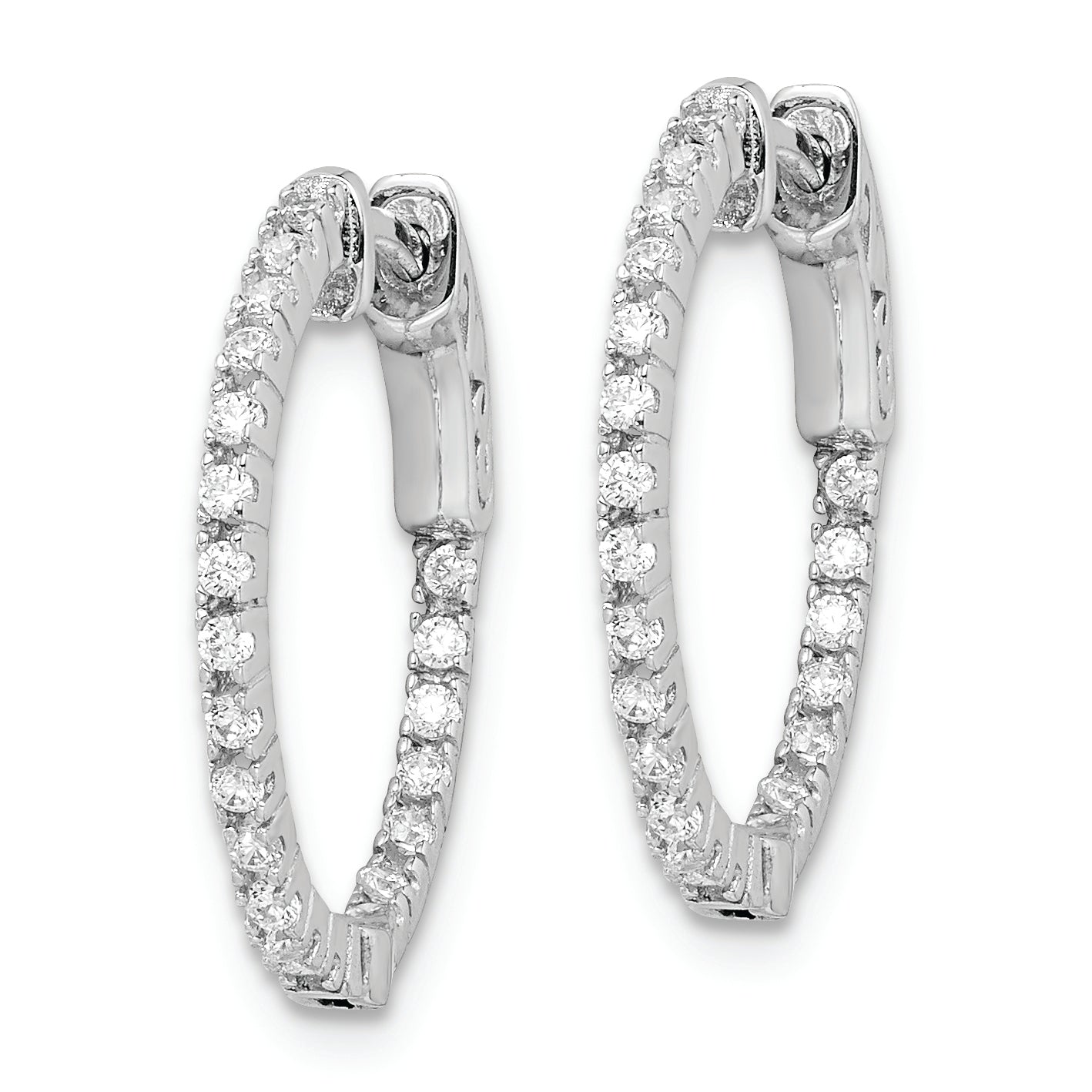 Sterling Shimmer Sterling Silver Rhodium-plated 42 Stone 1.3mm CZ In and Out Round Hinged Hoop Earrings Secondary image