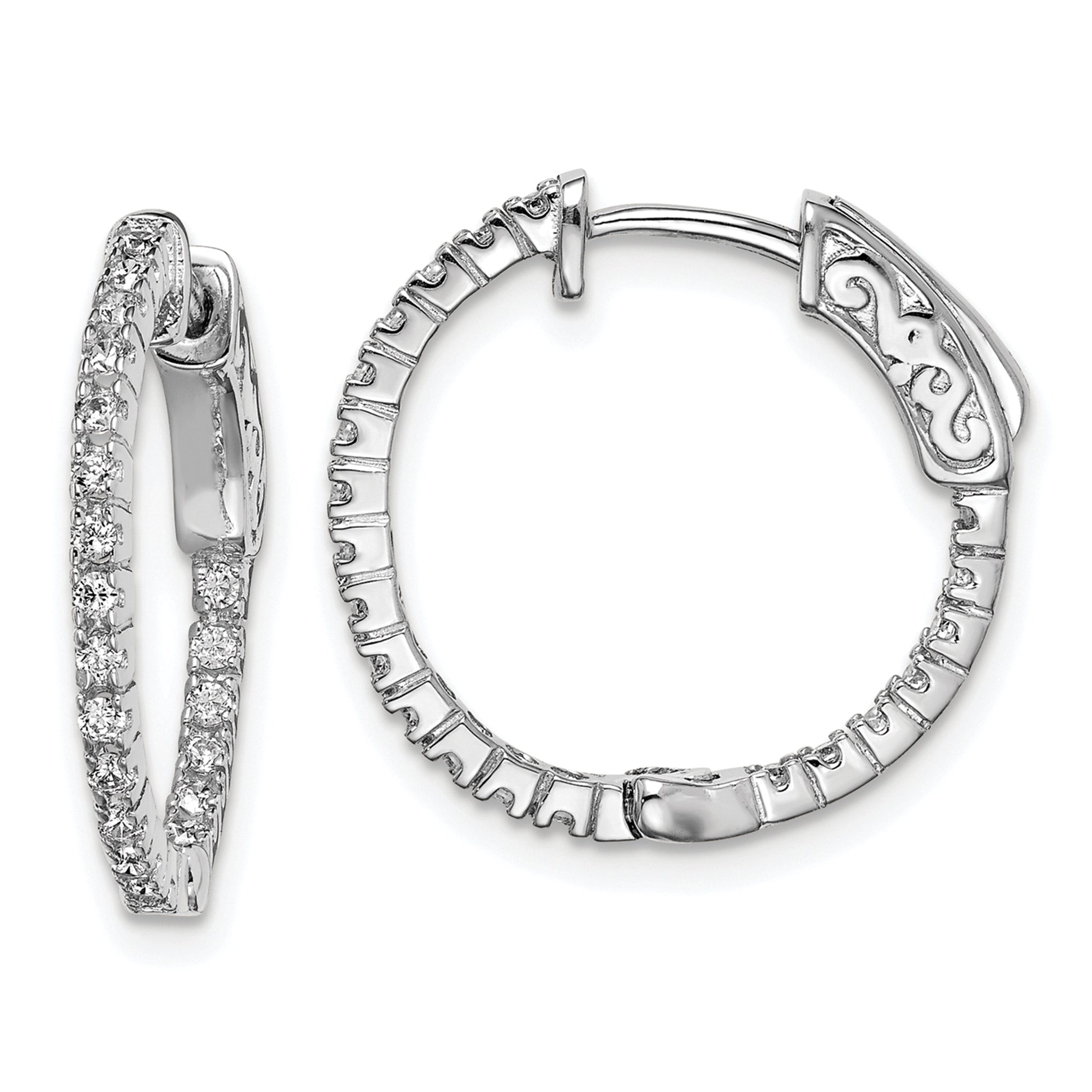 Sterling Shimmer Sterling Silver Rhodium-plated 42 Stone 1.3mm CZ In and Out Round Hinged Hoop Earrings Main image