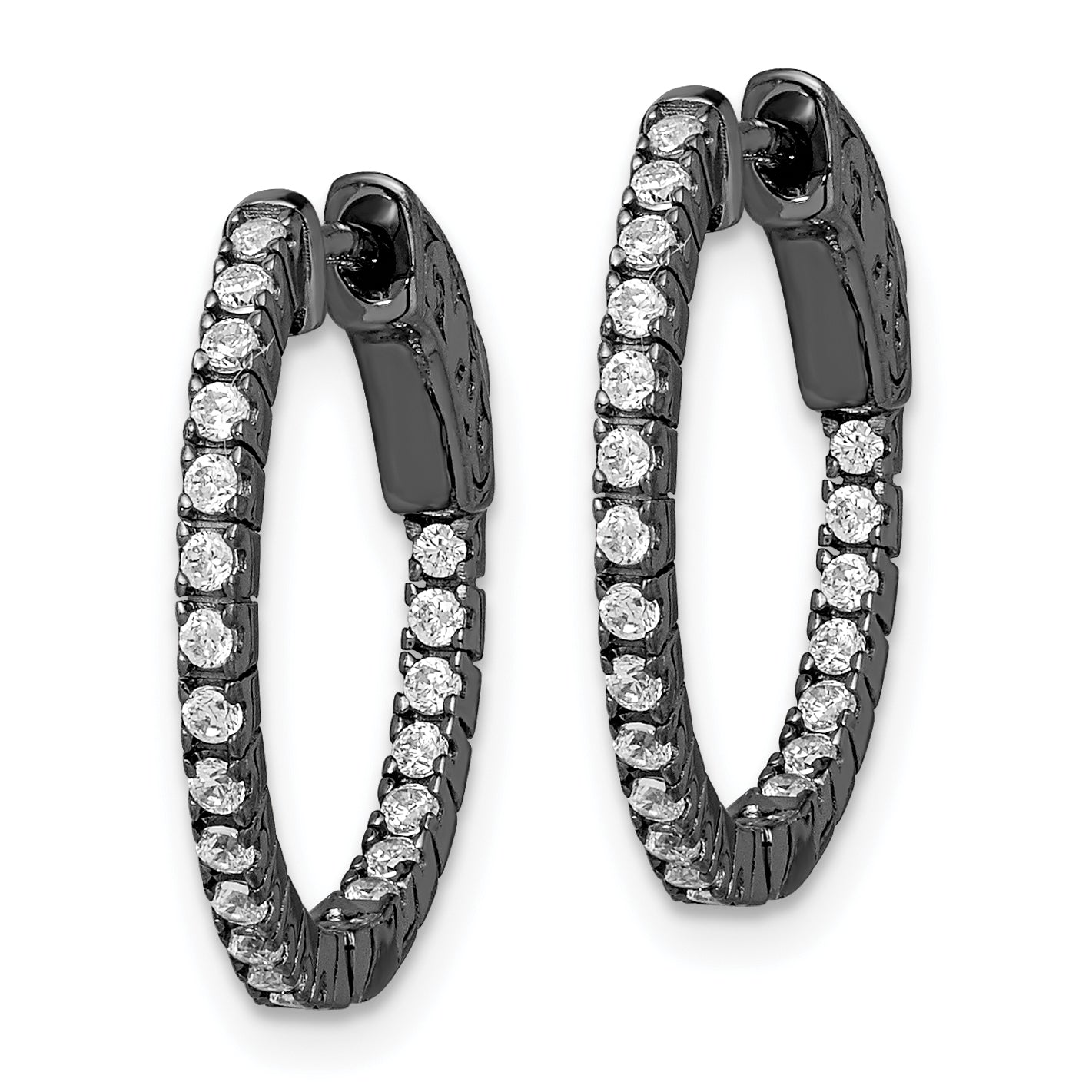 Sterling Shimmer Black Rhodium-plated 42 Stone 1.3mm CZ In and Out Round Hinged Hoop Earrings Secondary image