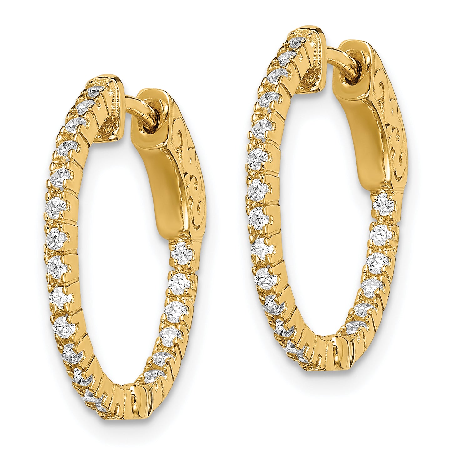 Sterling Shimmer Sterling Silver Gold-tone Flash Gold-plated 42 Stone 1.3mm CZ In and Out Round Hinged Hoop Earrings Secondary image