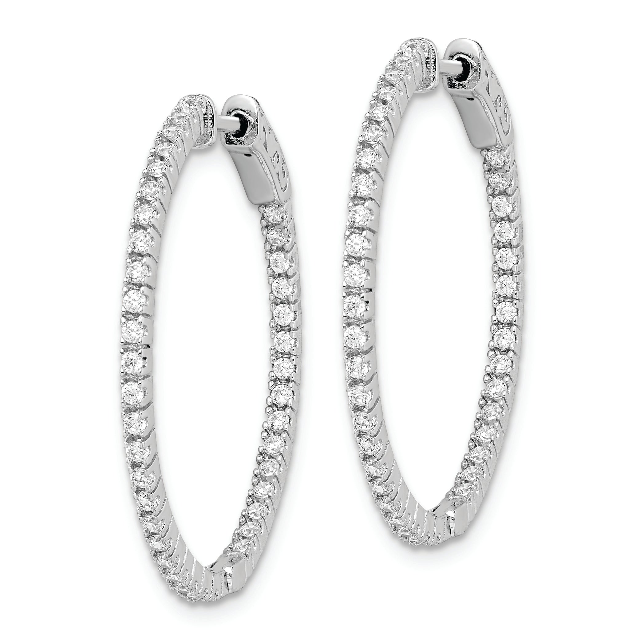 Sterling Shimmer Sterling Silver Rhodium-plated 80 Stone 1.25mm CZ In and Out Round Hinged Hoop Earrings Secondary image