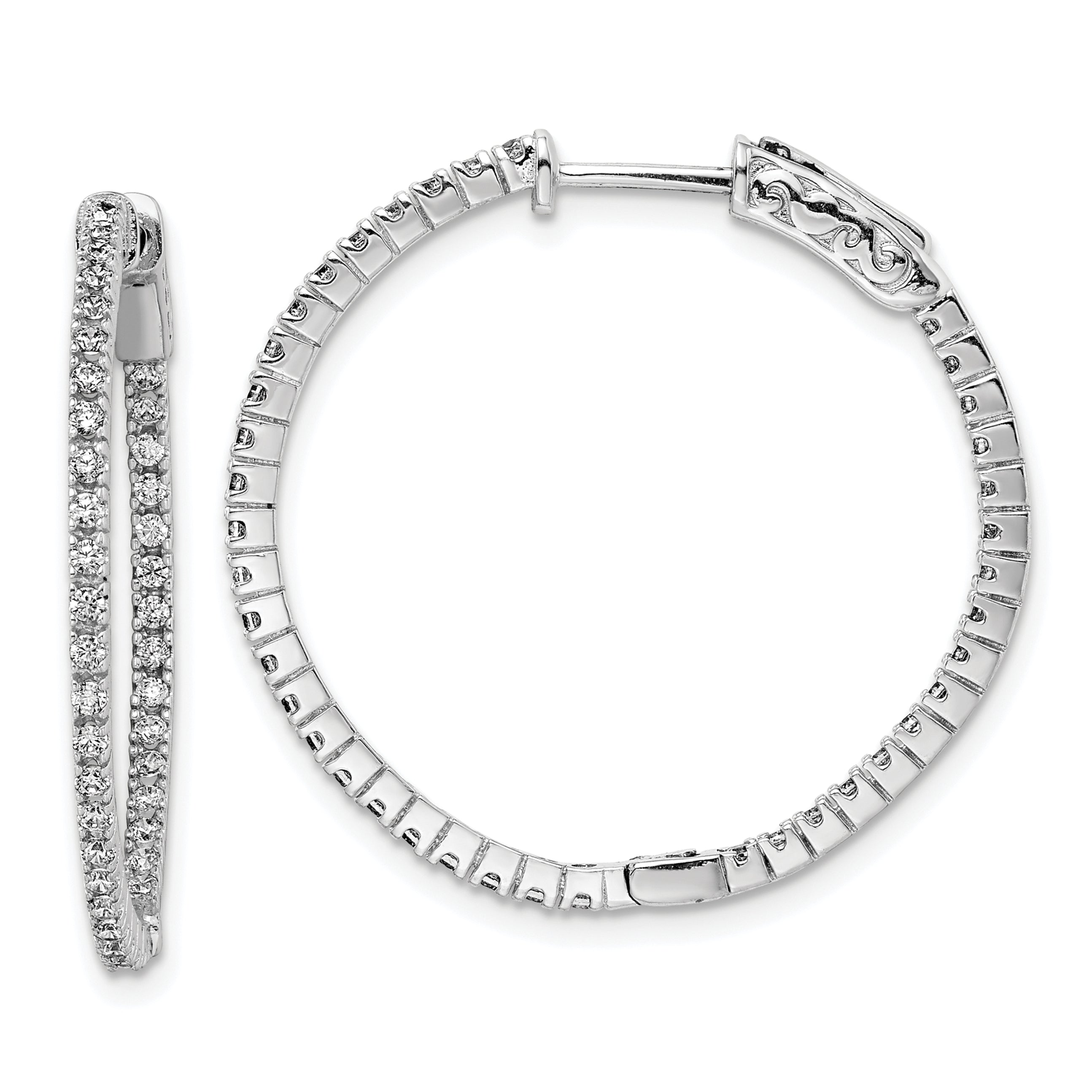 Sterling Shimmer Sterling Silver Rhodium-plated 80 Stone 1.25mm CZ In and Out Round Hinged Hoop Earrings Main image