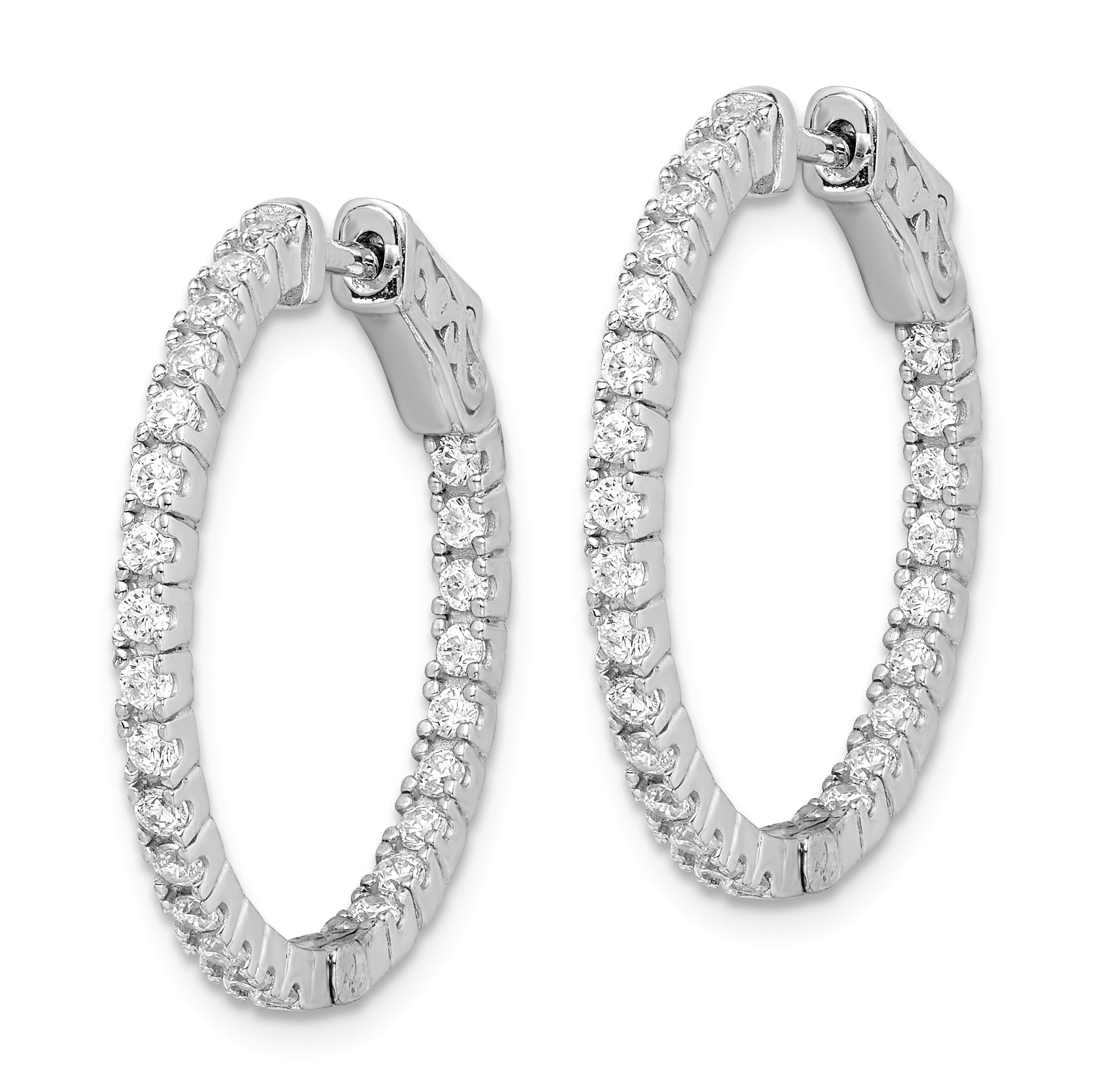 Sterling Shimmer Sterling Silver Rhodium-plated 50 Stone 1.75mm CZ In and Out Round Hinged Hoop Earrings Secondary image