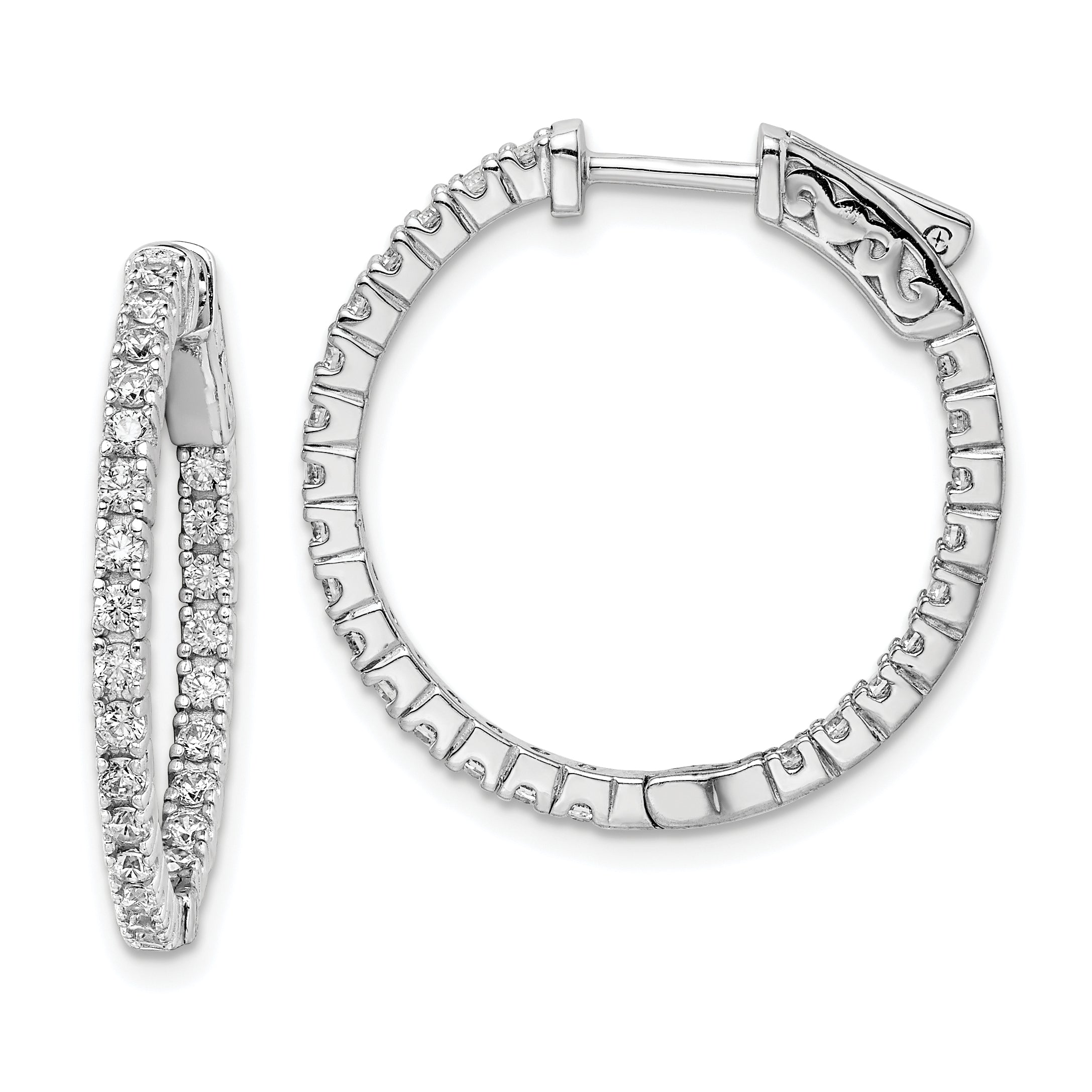 Sterling Shimmer Sterling Silver Rhodium-plated 50 Stone 1.75mm CZ In and Out Round Hinged Hoop Earrings Main image