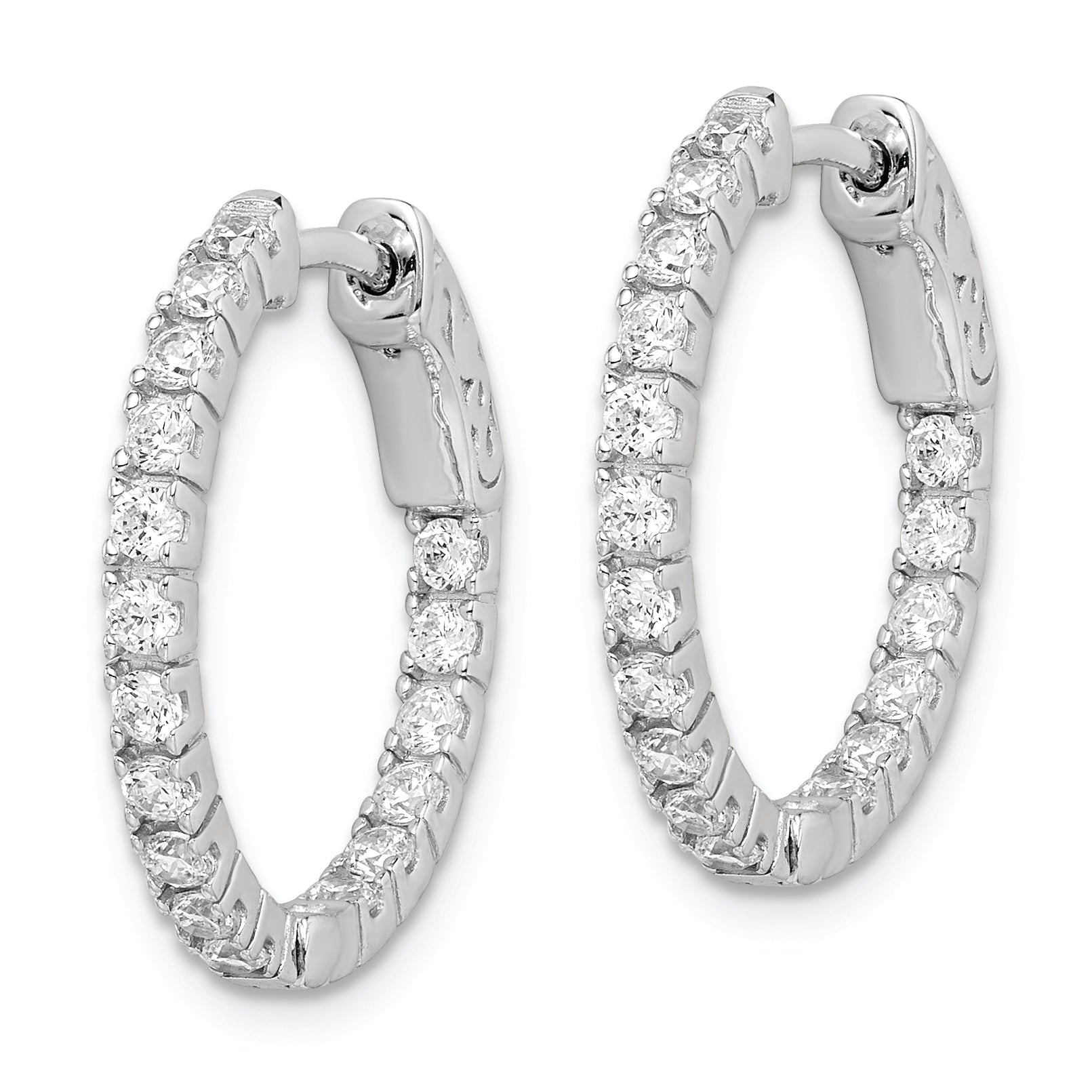 Sterling Shimmer Sterling Silver Rhodium-plated 34 Stone 1.9mm CZ In and Out Round Hinged Hoop Earrings Secondary image
