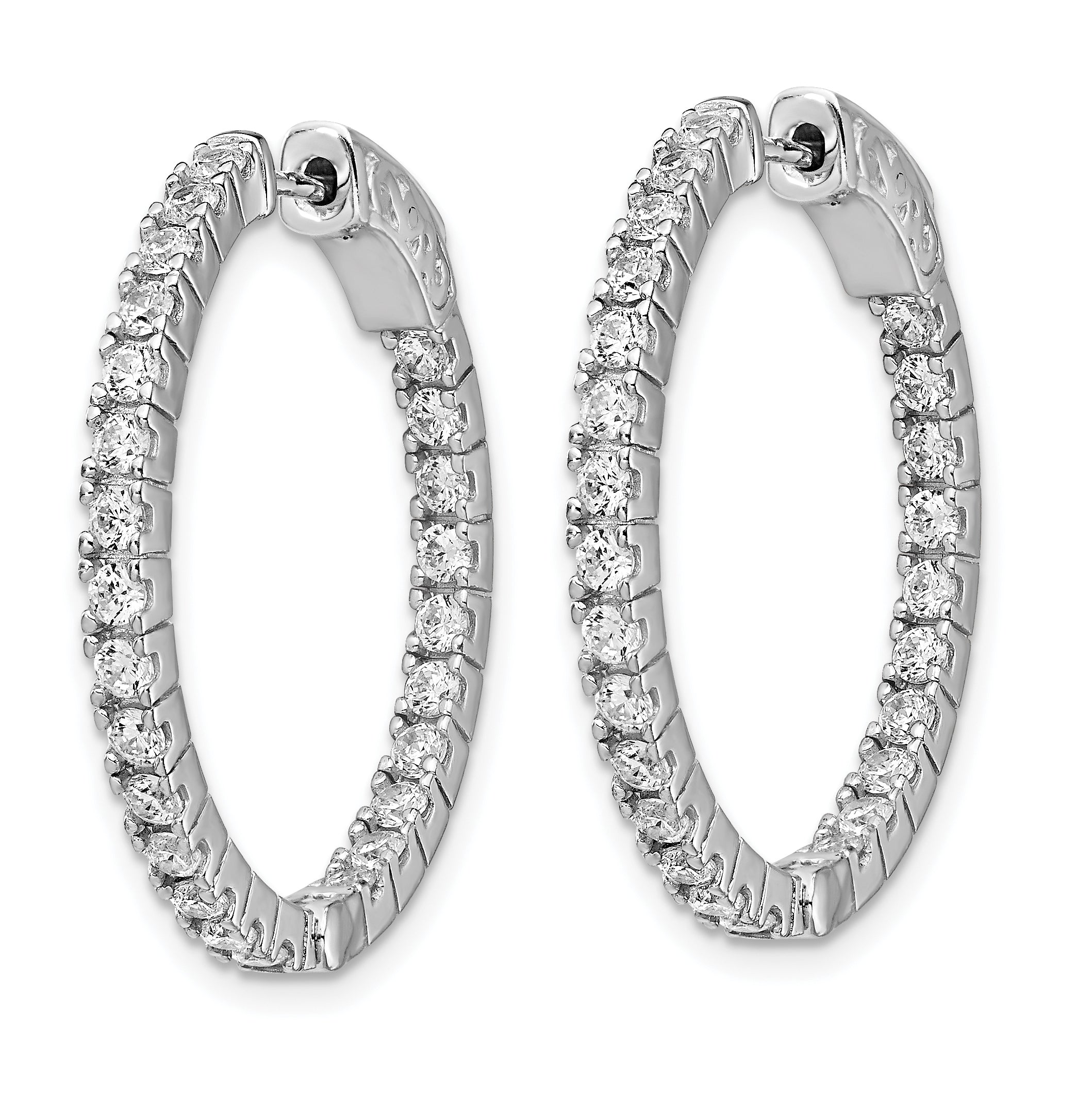 Sterling Shimmer Sterling Silver Rhodium-plated 50 Stone 1.9mm CZ In and Out Round Hinged Hoop Earrings Secondary image