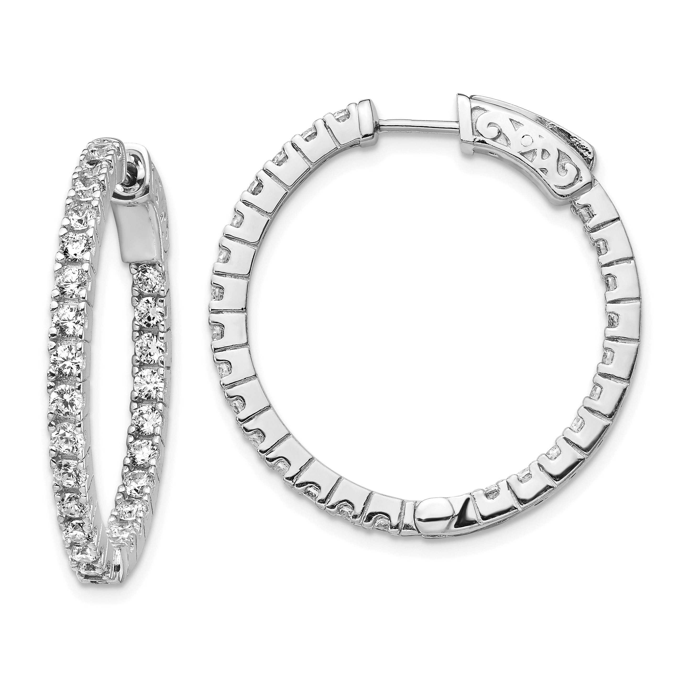 Sterling Shimmer Sterling Silver Rhodium-plated 50 Stone 1.9mm CZ In and Out Round Hinged Hoop Earrings Main image